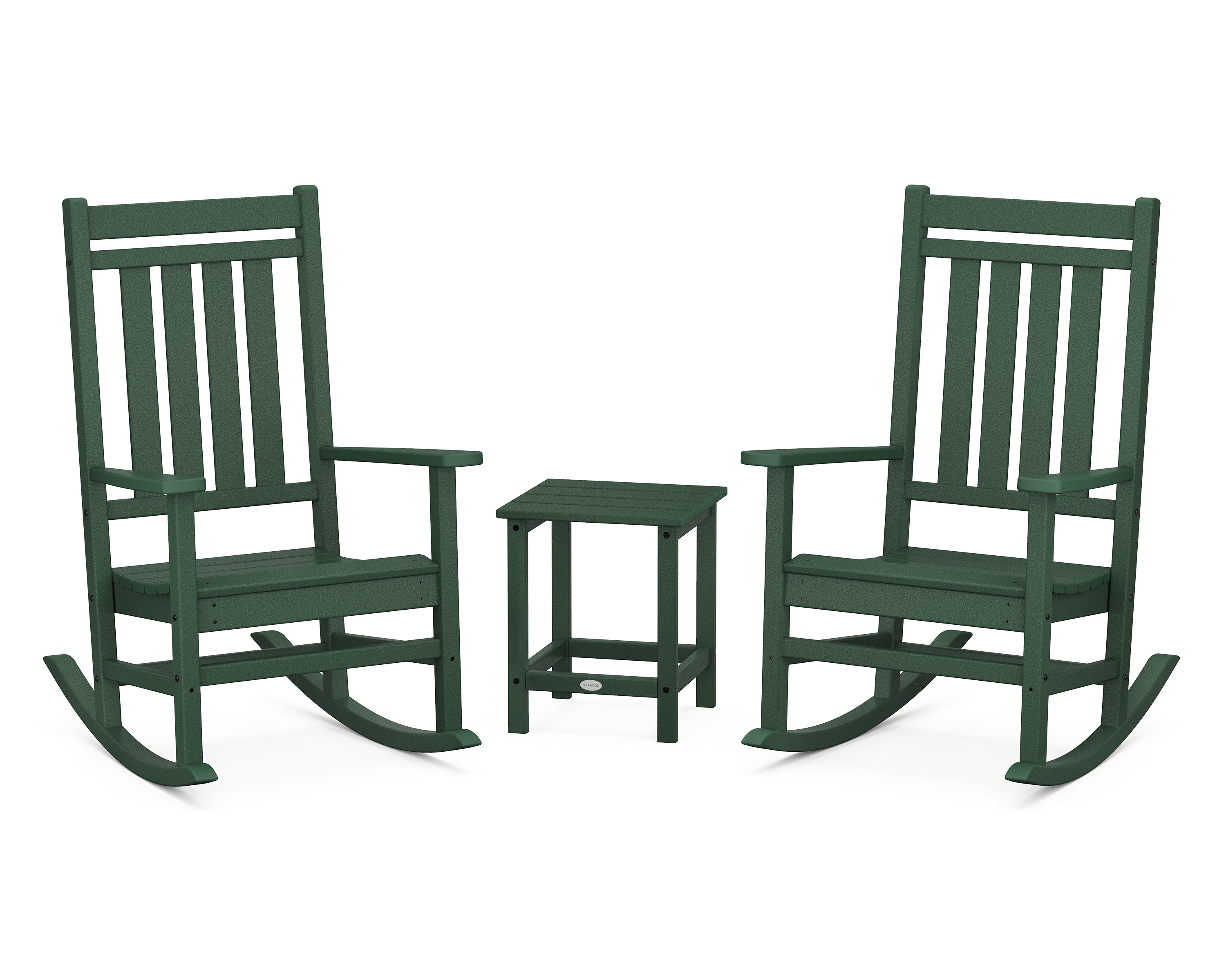 POLYWOOD® Estate 3-Piece Rocking Chair Set with Long Island 18" Side Table in Green