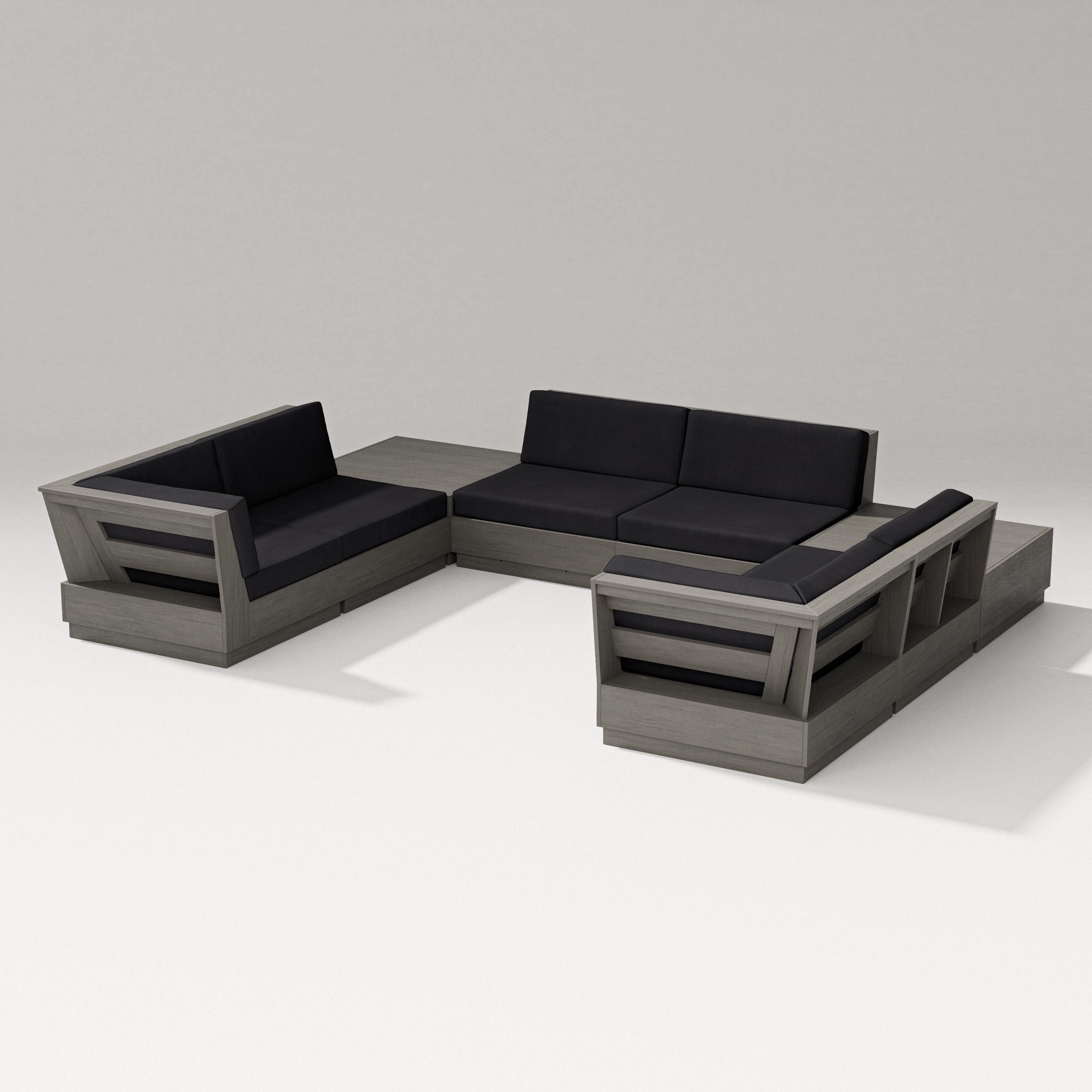 PW Designer Series Elevate 8-Piece U-Shaped Sectional in Driftwood / Midnight Linen