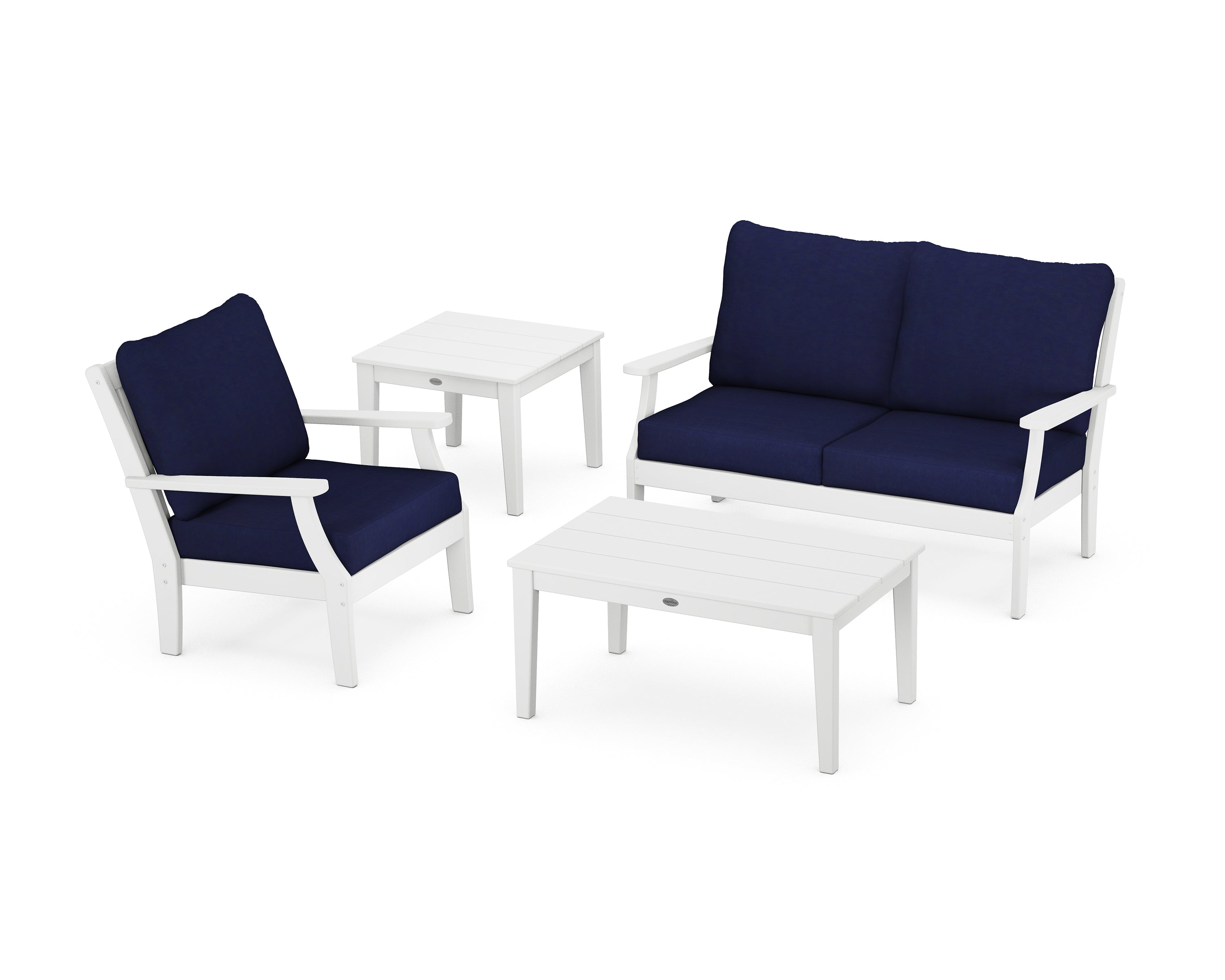 POLYWOOD Braxton 4-Piece Deep Seating Set in White / Navy