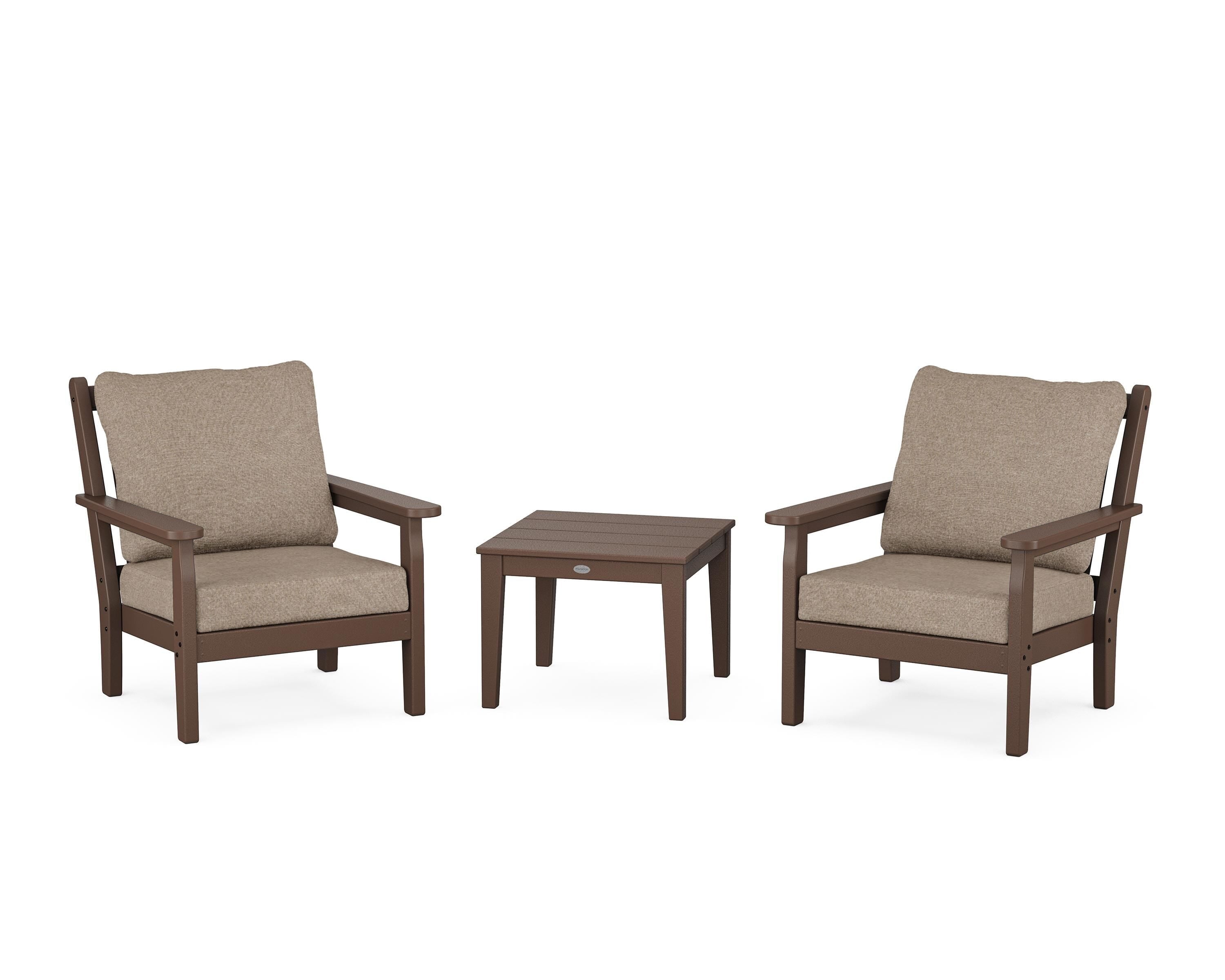POLYWOOD Chippendale 3-Piece Deep Seating Set in Mahogany / Spiced Burlap