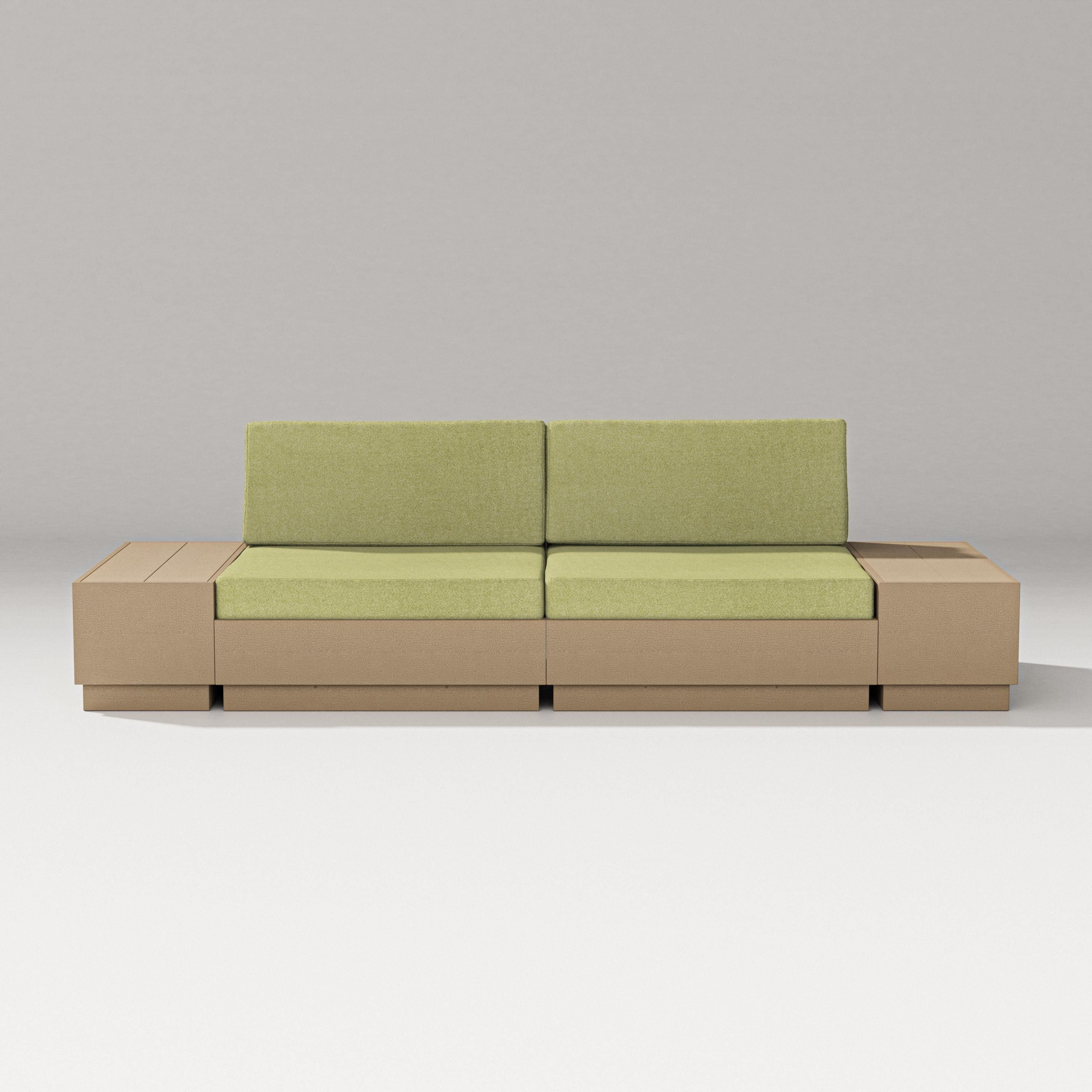 PW Designer Series Elevate 4-Piece Loveseat Sectional in Vintage Sahara / Chartreuse Boucle