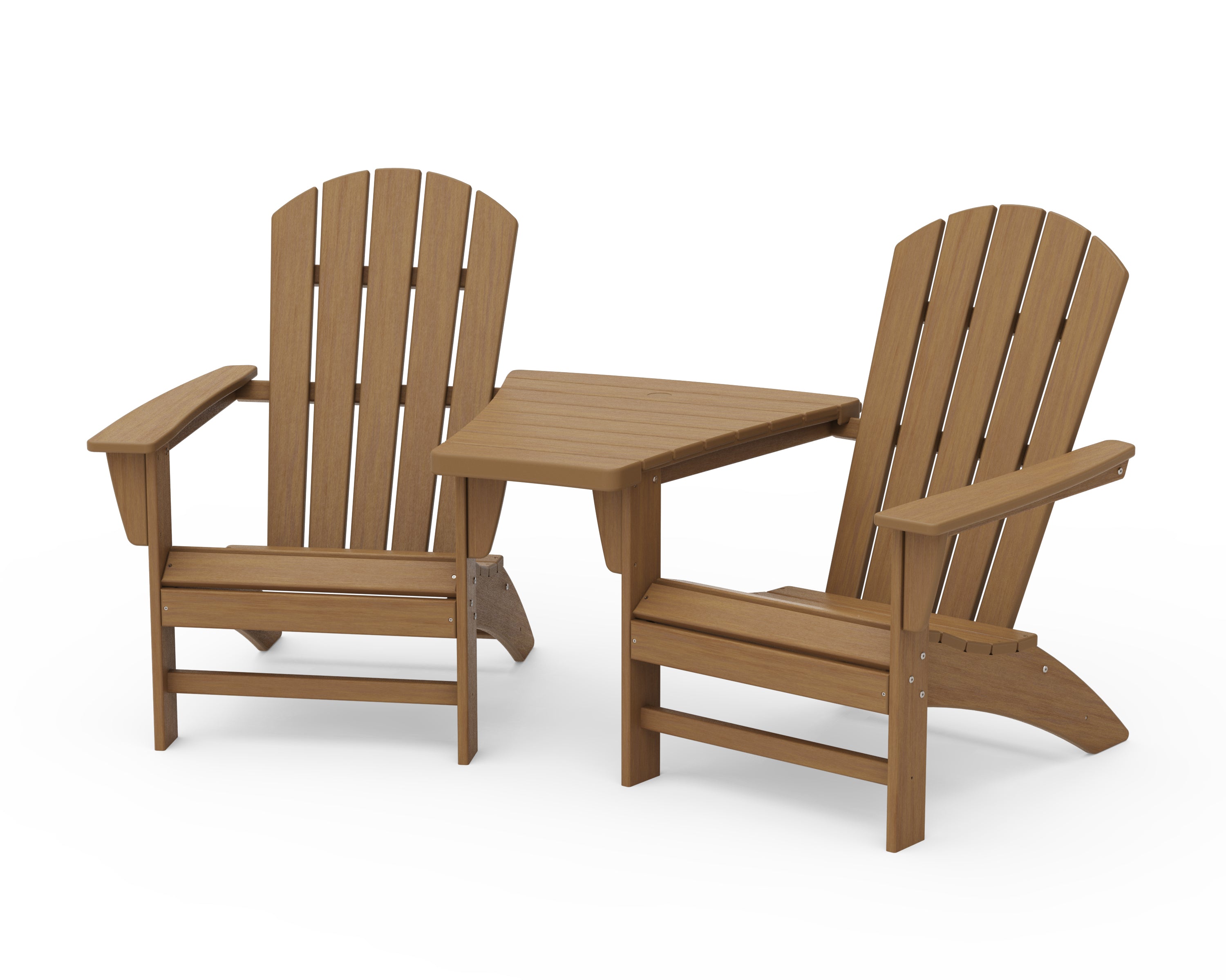 POLYWOOD Nautical 3-Piece Adirondack Set with Angled Connecting Table in Natural