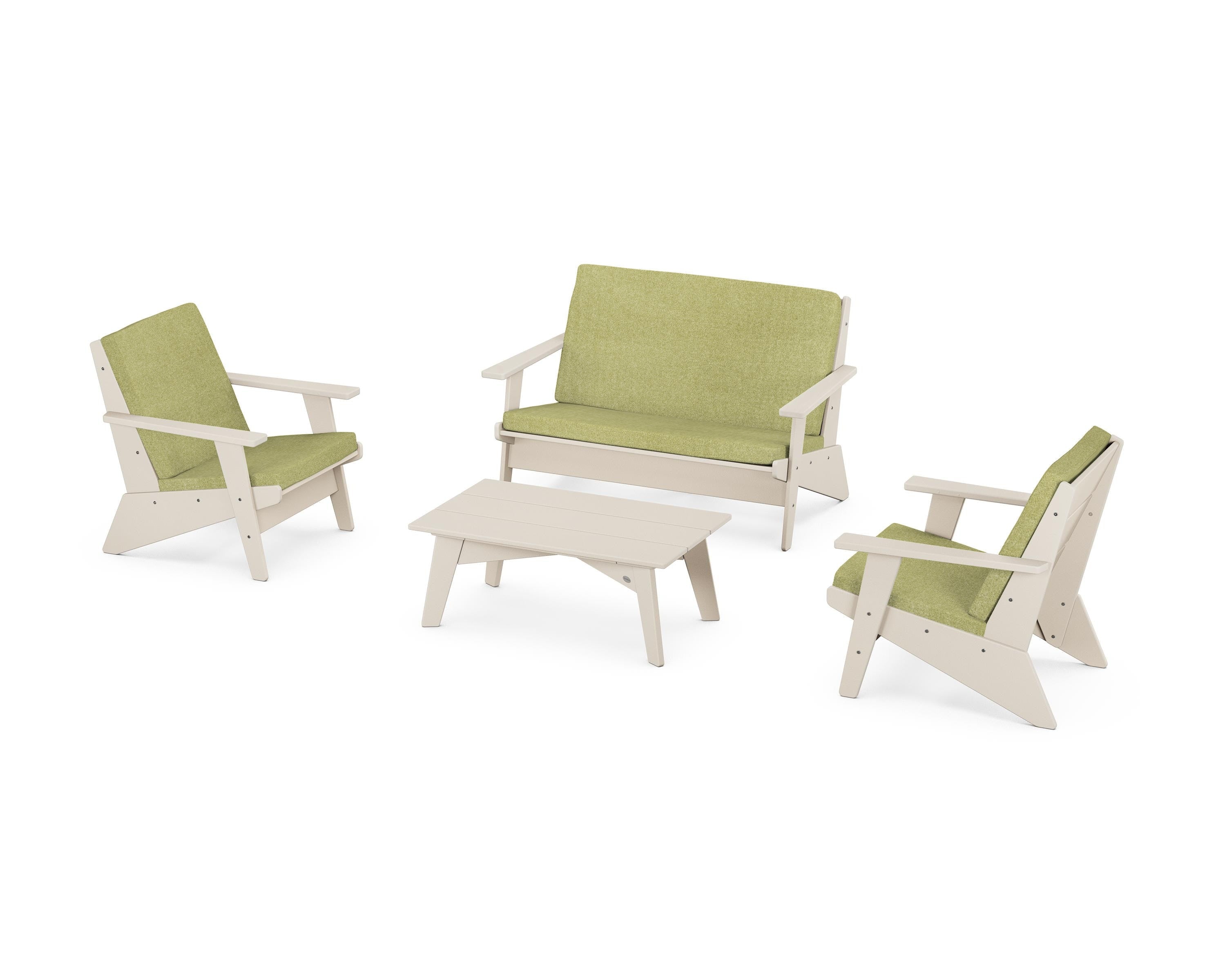 POLYWOOD Riviera Modern Lounge 4-Piece Set in Sand / Chartreuse Boucle