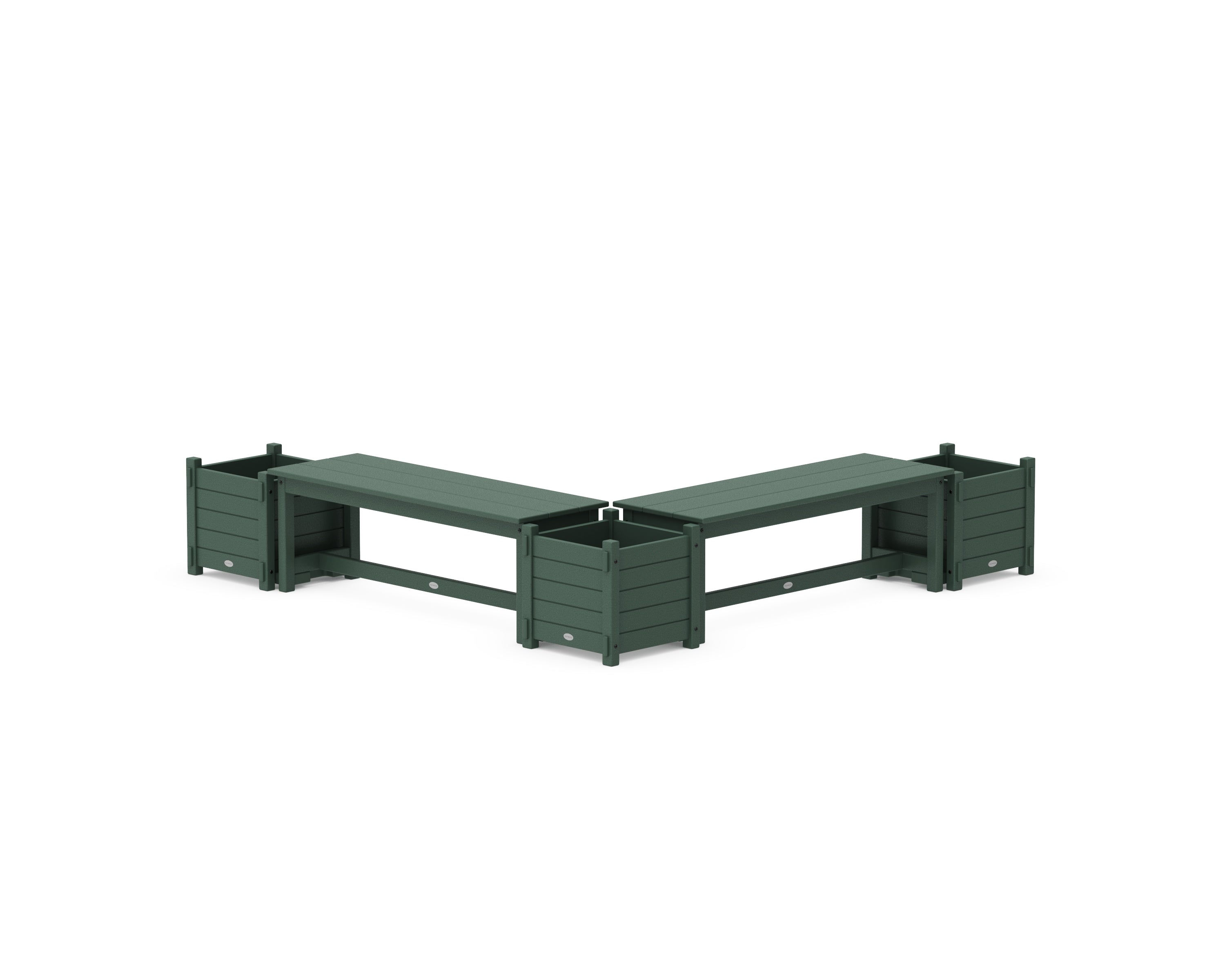 POLYWOOD 48" Nautical L- Shaped Planter Bench Corner Set in Green