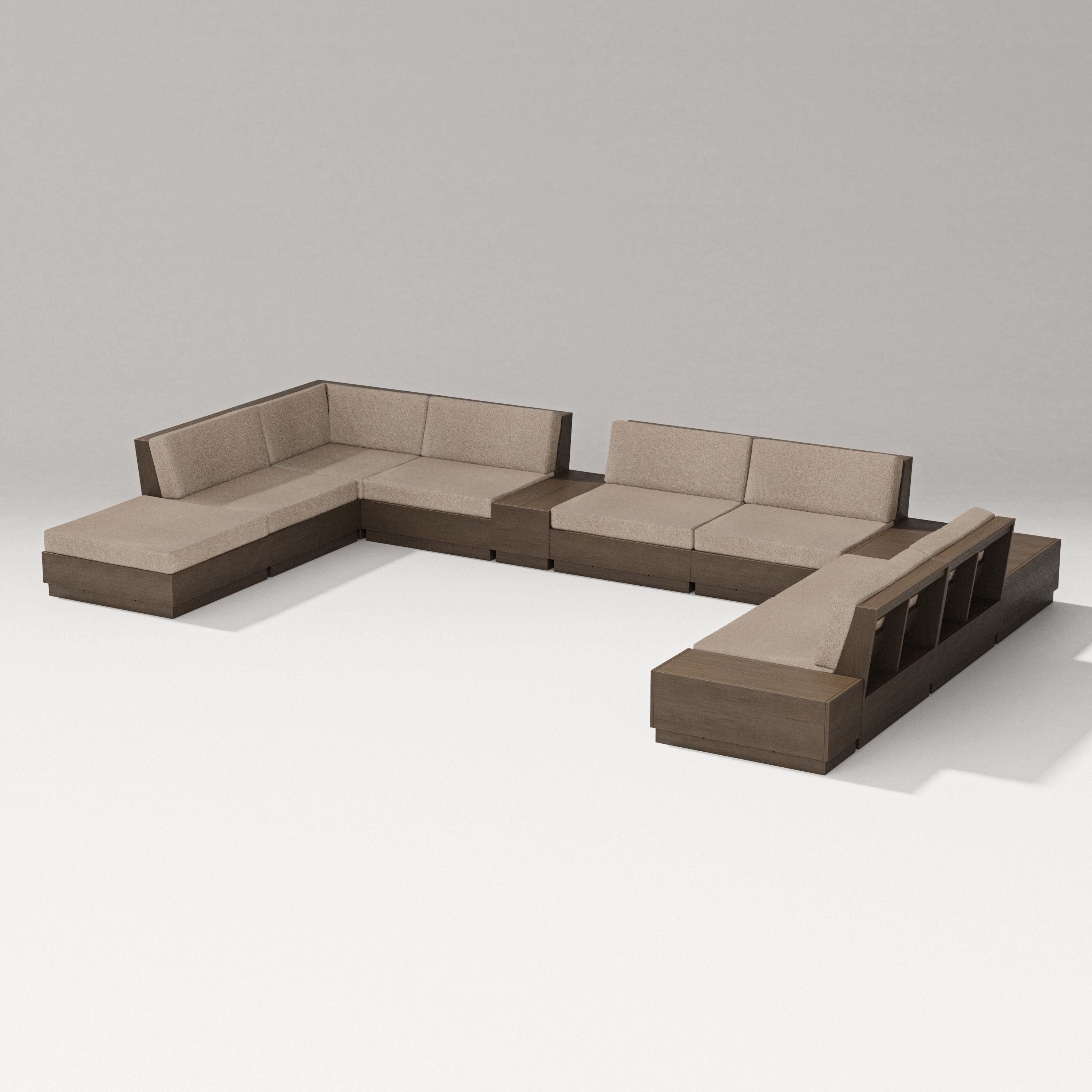 PW Designer Series Elevate 11-Piece Conversation Sectional Set in Kona / Spiced Burlap