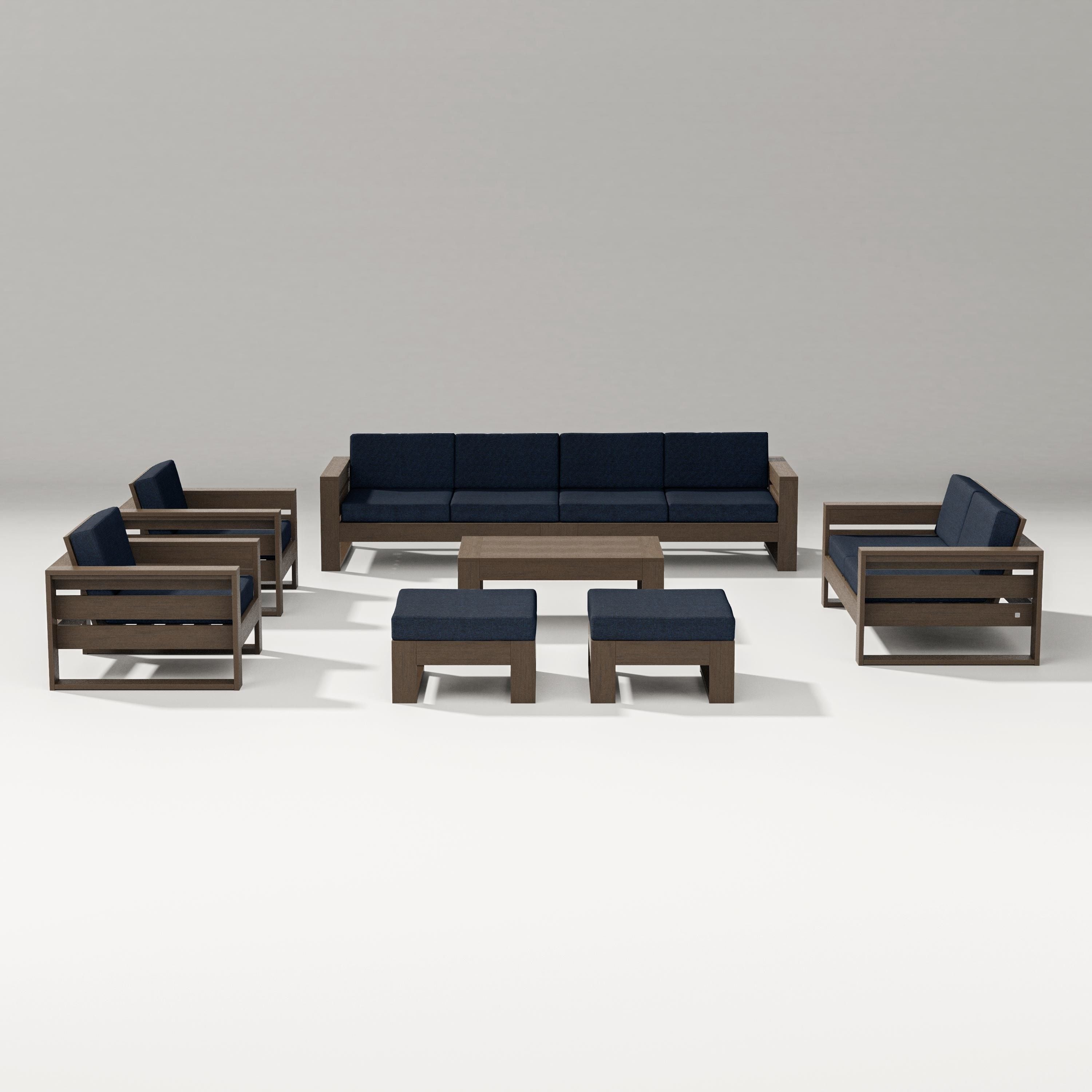 PW Designer Series Latitude 8-Piece Lounge Sofa Set in Kona / Marine Indigo