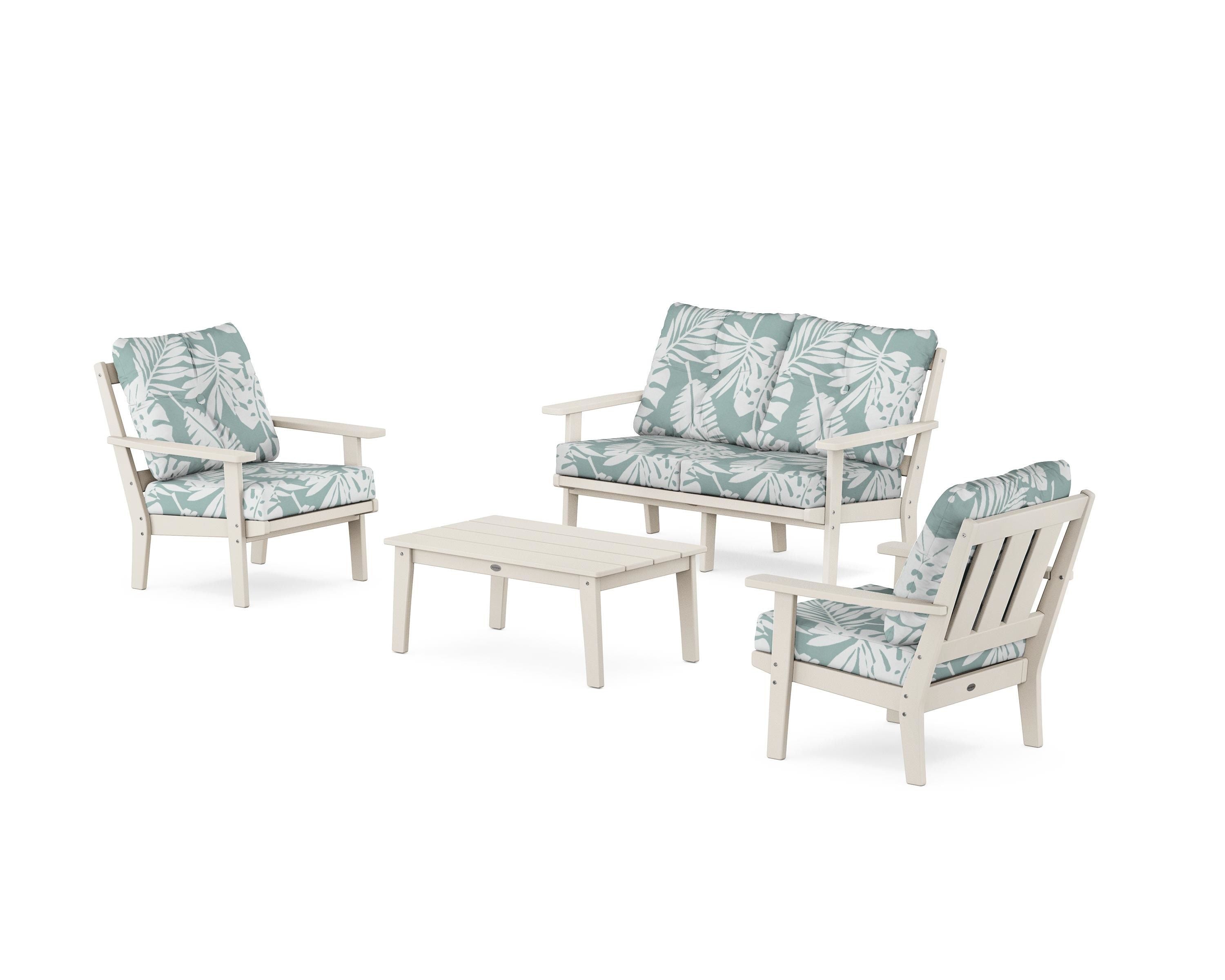 POLYWOOD Oxford 4-Piece Deep Seating Set with Loveseat in Sand / Leaf Glacier Spa