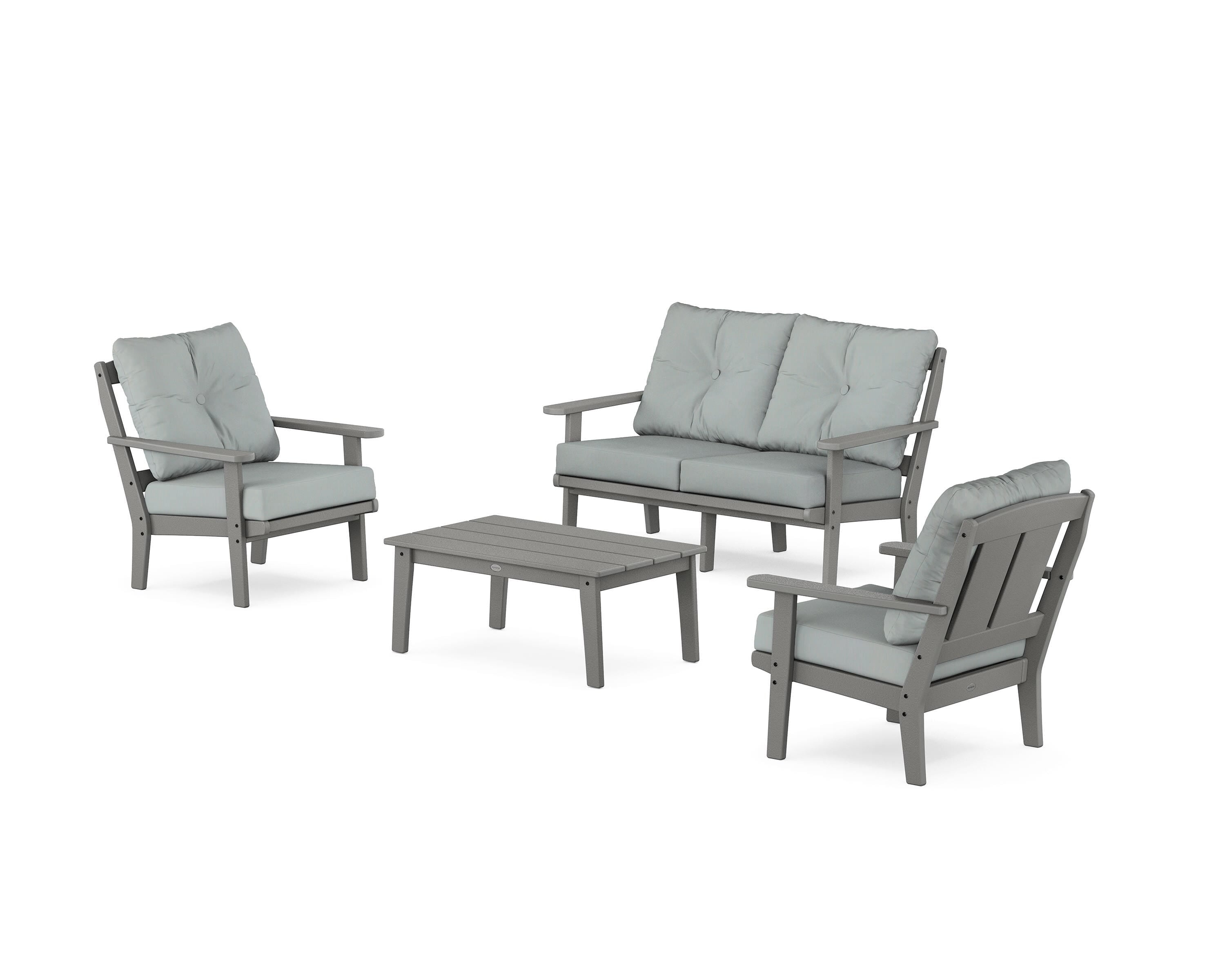 POLYWOOD Mission 4-Piece Deep Seating Set with Loveseat in Slate Grey / Spa