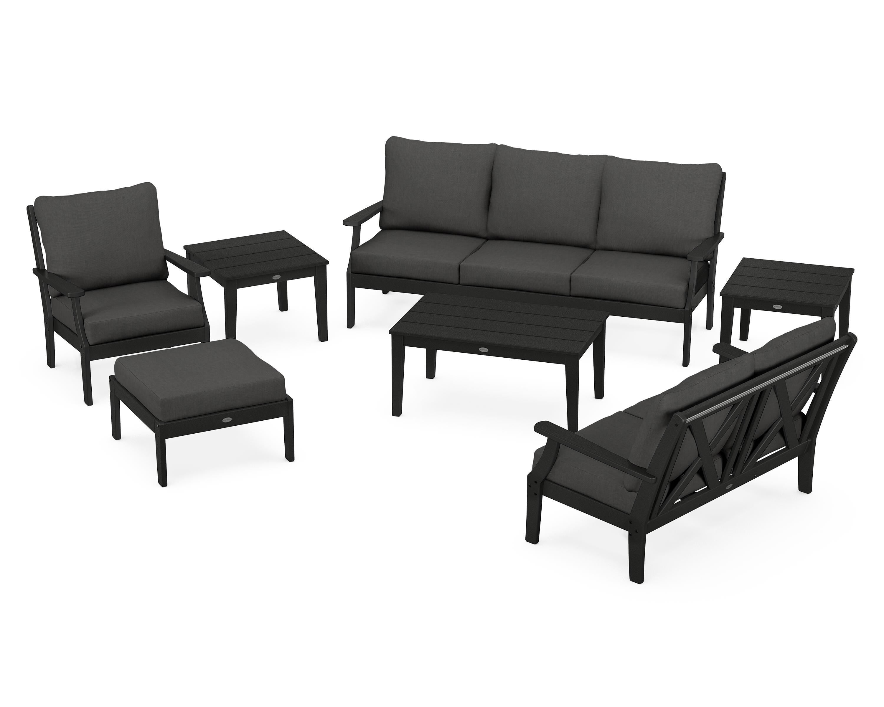 POLYWOOD Braxton 7-Piece Deep Seating Set in Black / Spectrum Carbon