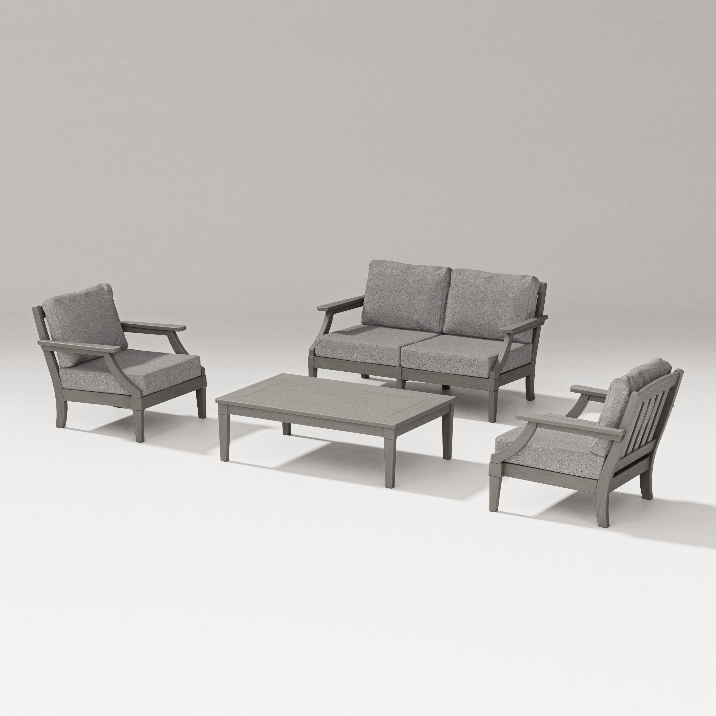 PW Designer Series Estate Lounge 4-Piece Loveseat Set in Driftwood / Grey Mist