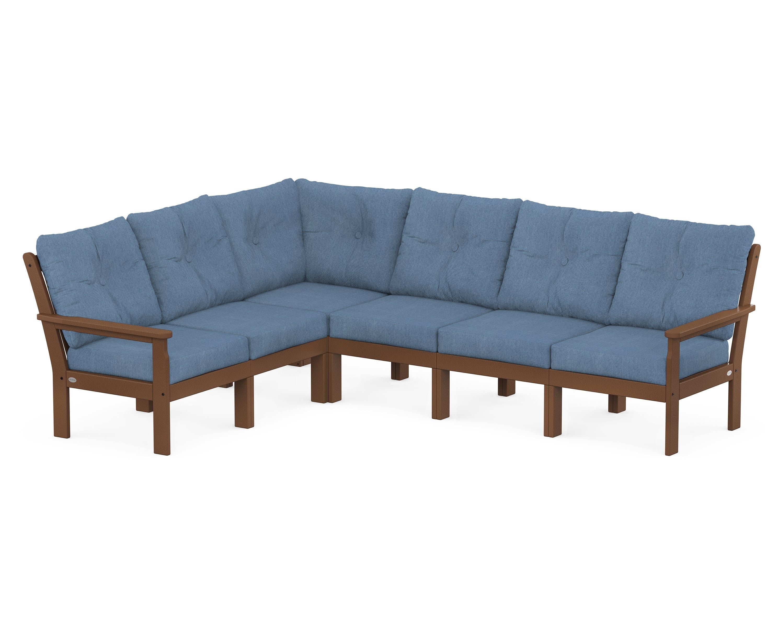 POLYWOOD Vineyard 6-Piece Sectional in Teak / Sky Blue