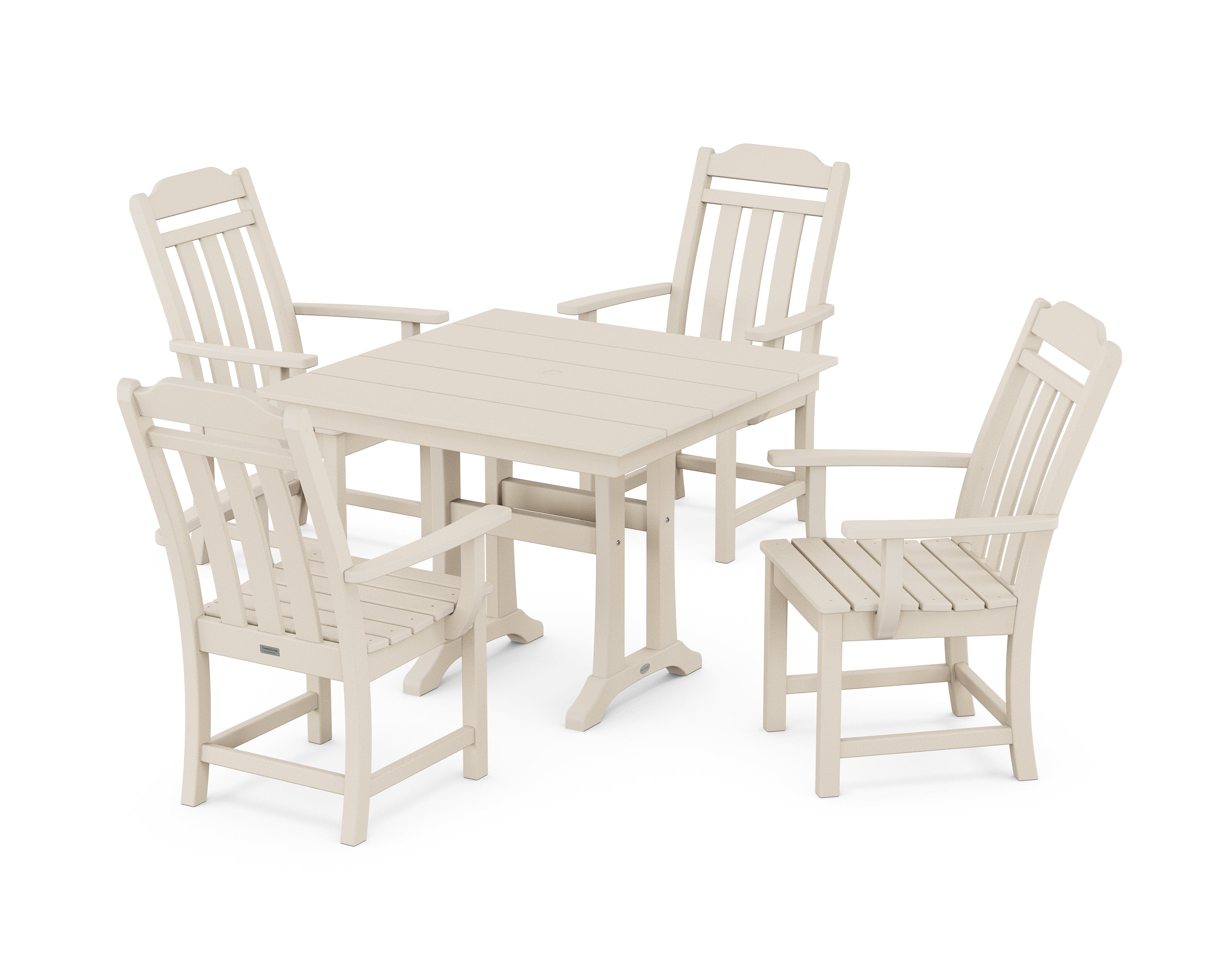 Polywood Country Living 5-Piece Farmhouse Dining Set with Trestle Legs in Sand