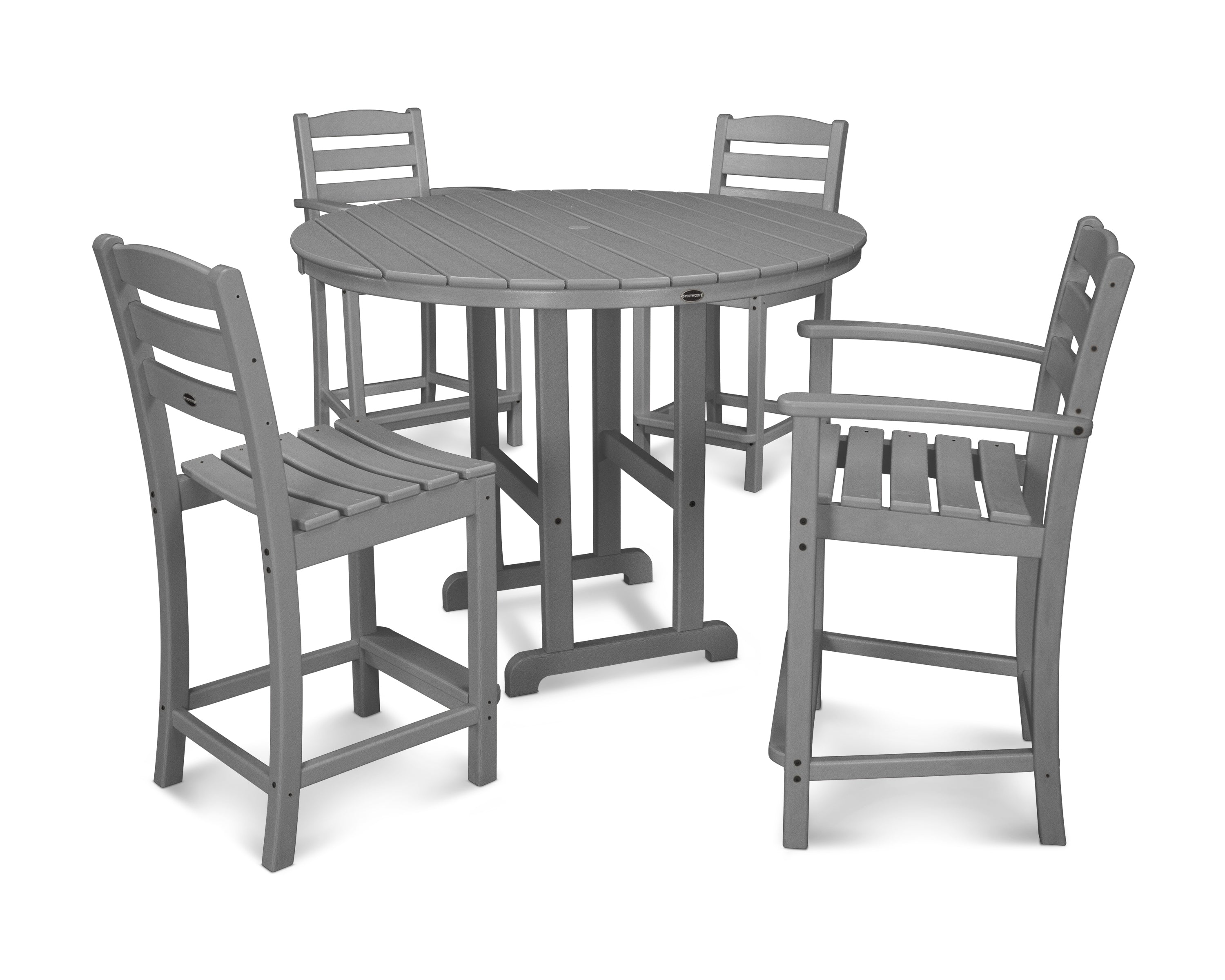 POLYWOOD® La Casa Café 5-Piece Round Farmhouse Counter Dining Set in Slate Grey