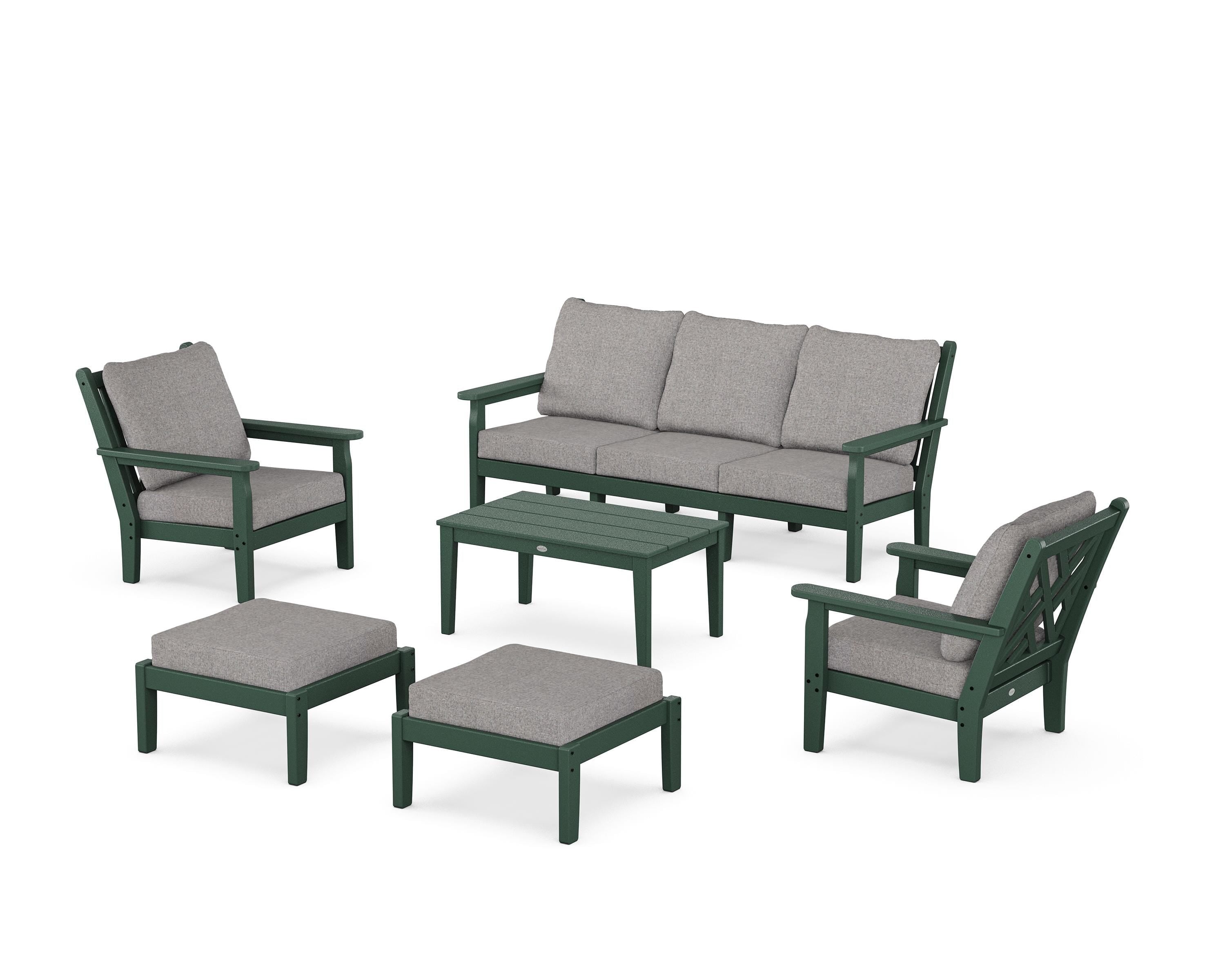 POLYWOOD Chippendale 6-Piece Lounge Sofa Set in Green / Grey Mist