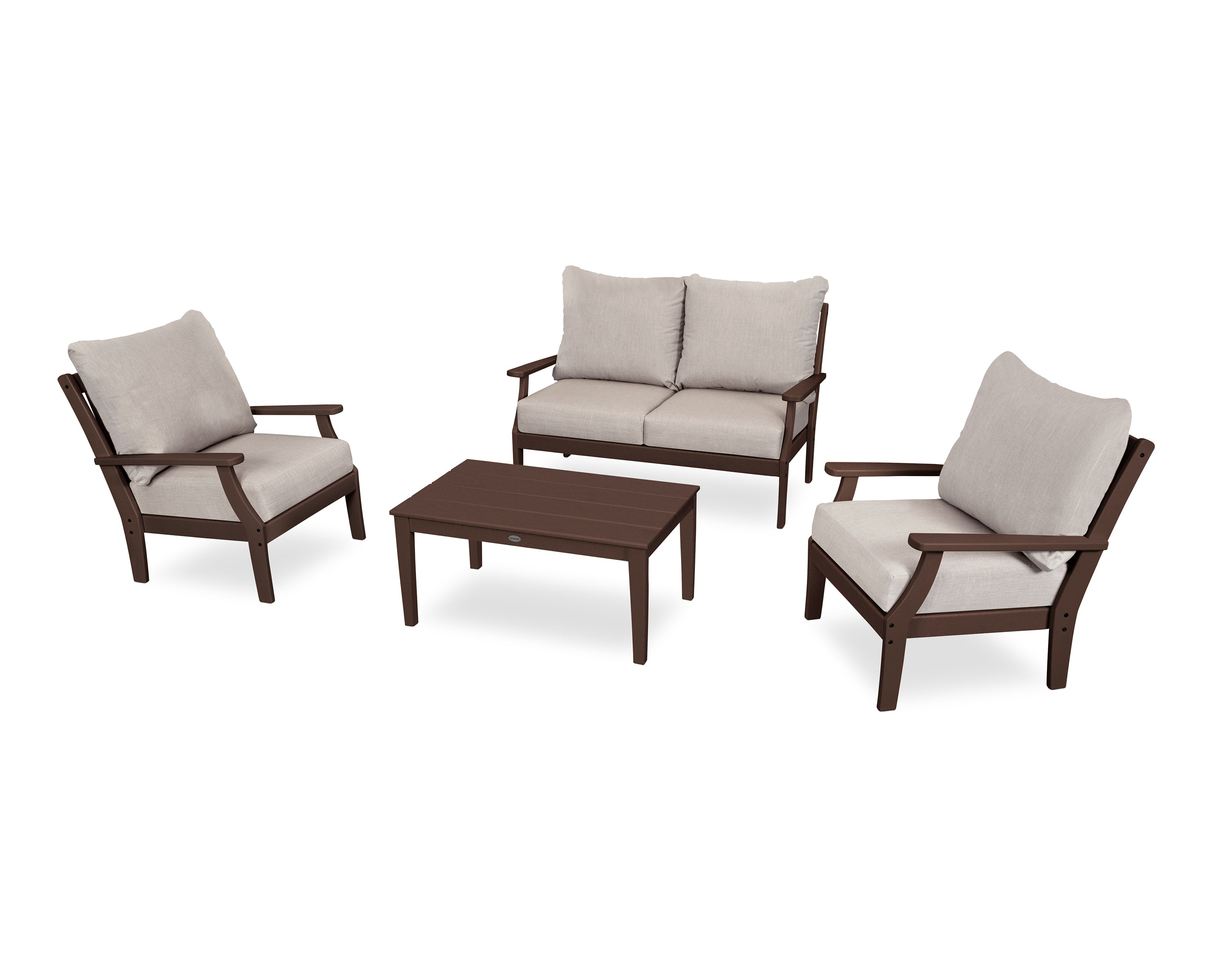 POLYWOOD Braxton 4-Piece Deep Seating Chair Set in Mahogany / Cast Ash