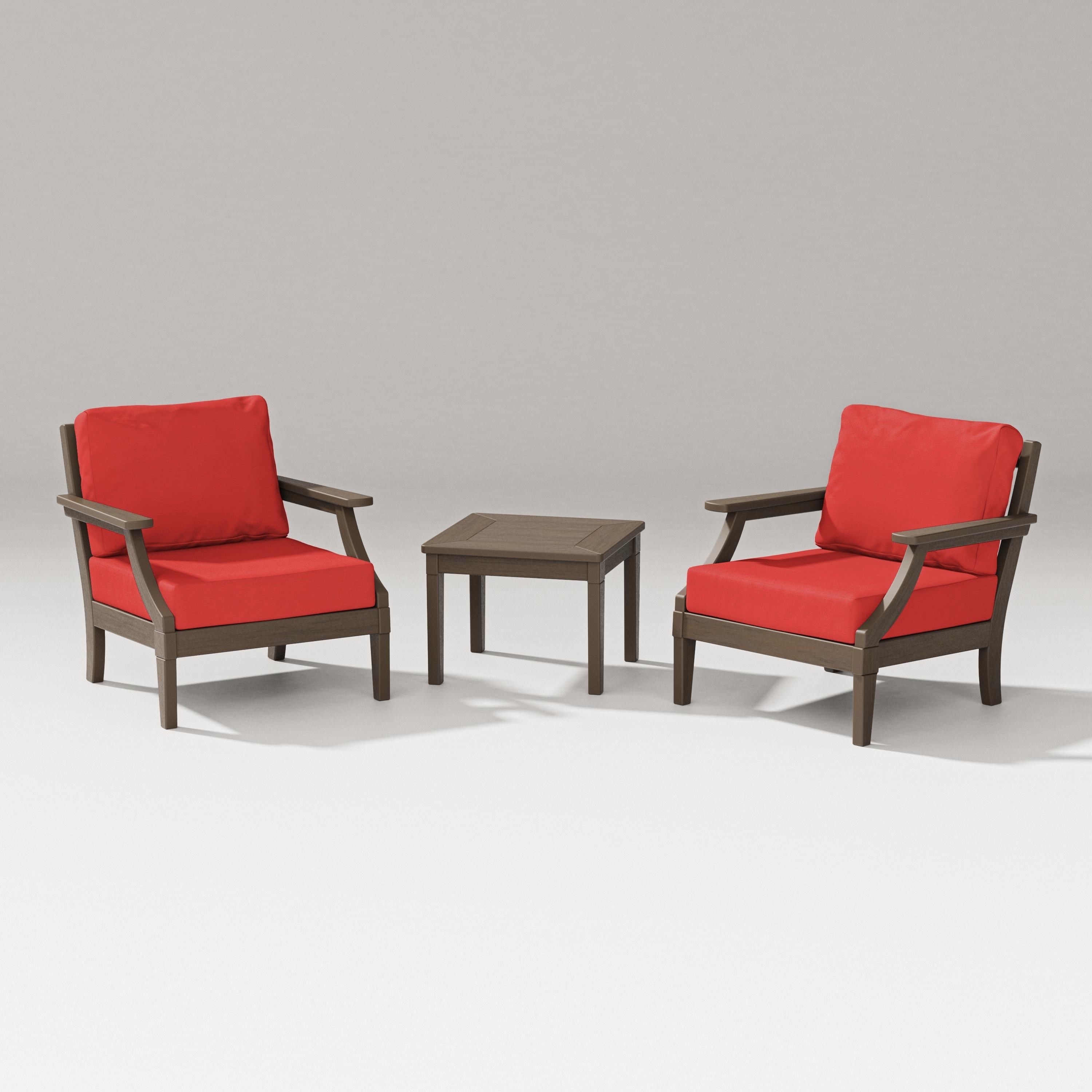 PW Designer Series Estate 3-Piece Lounge Chair Set in Kona / Crimson Linen