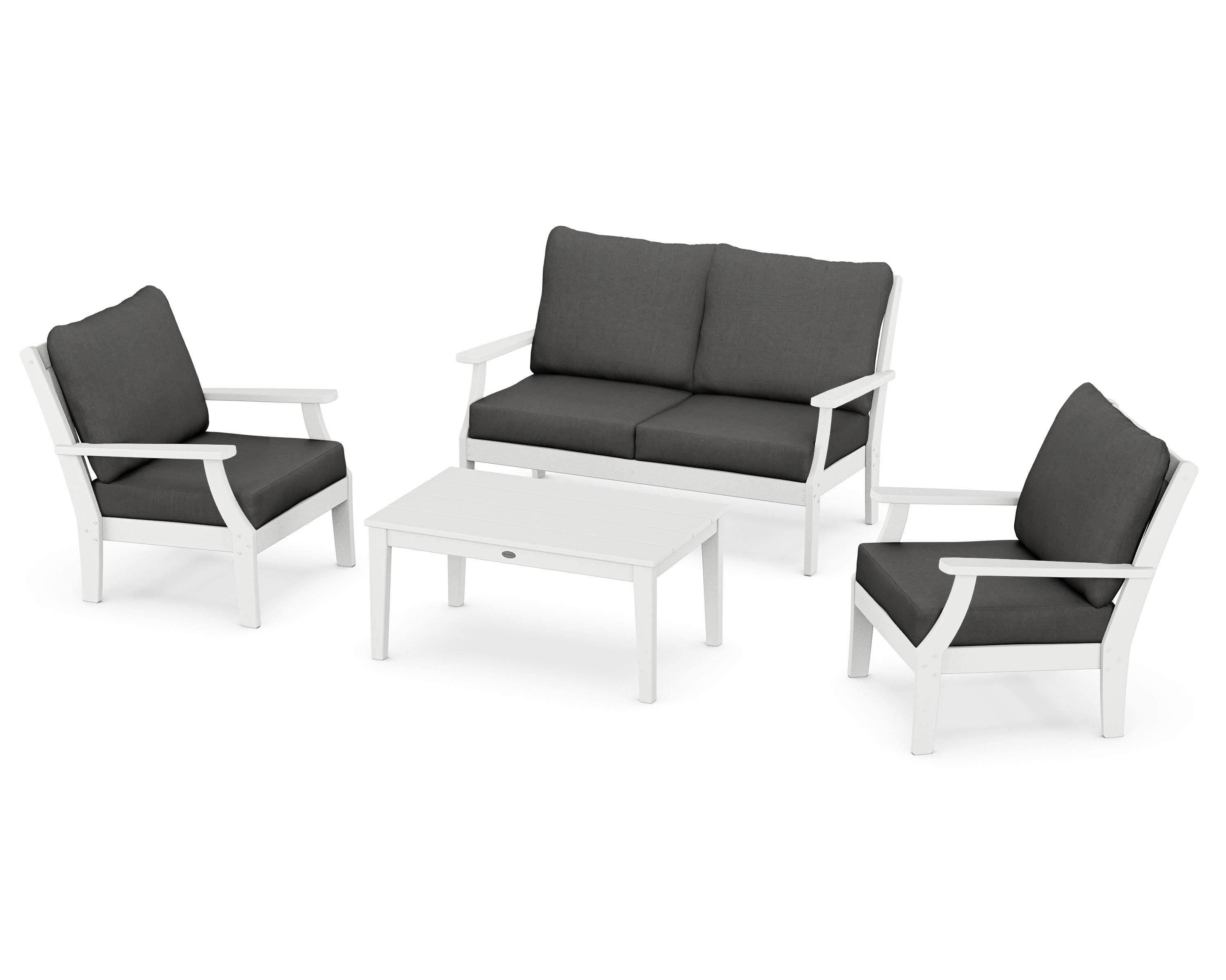 POLYWOOD Braxton 4-Piece Deep Seating Chair Set in White / Spectrum Carbon