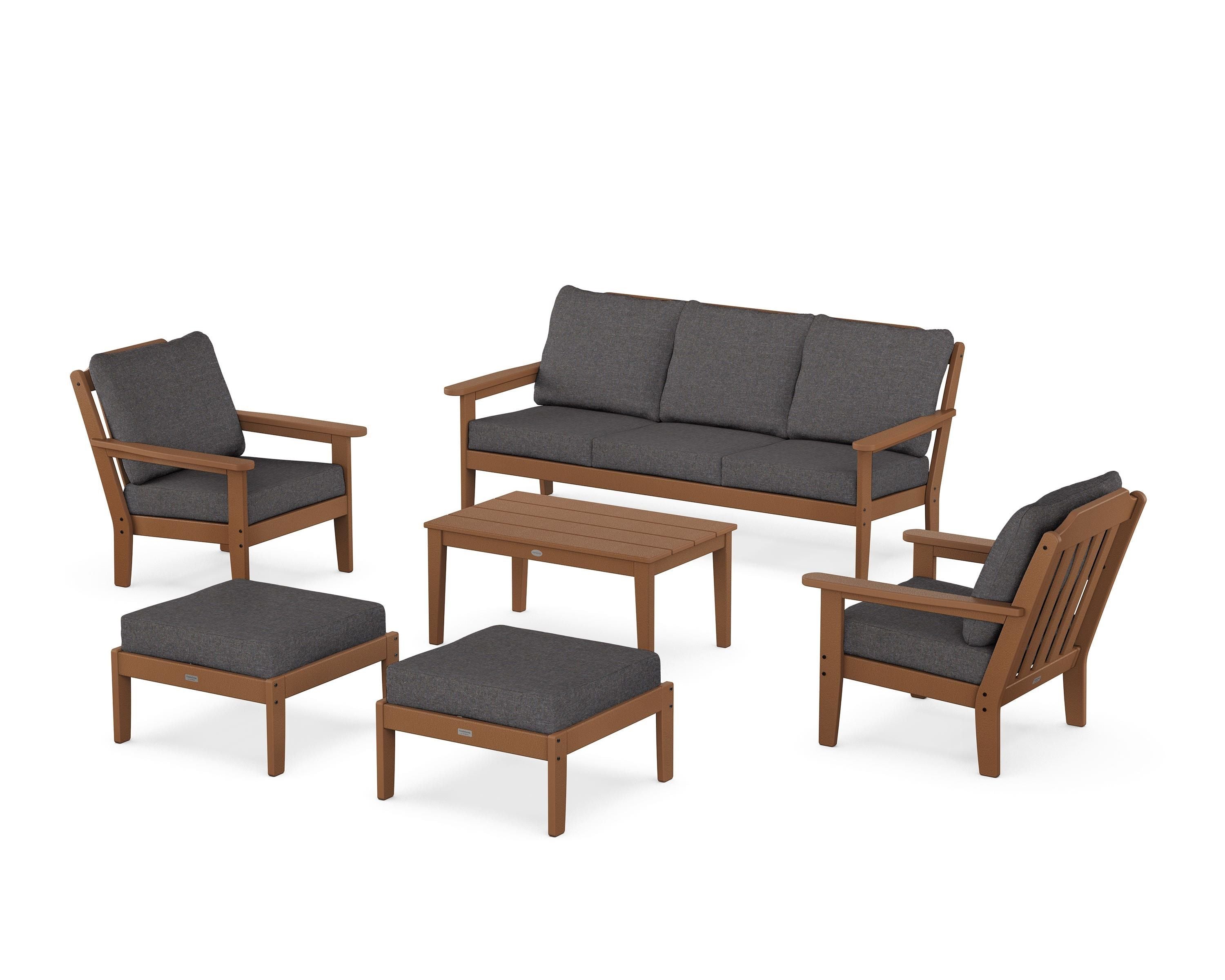 Country Living Cottage 6-Piece Lounge Sofa Set in Teak / Ash Charcoal