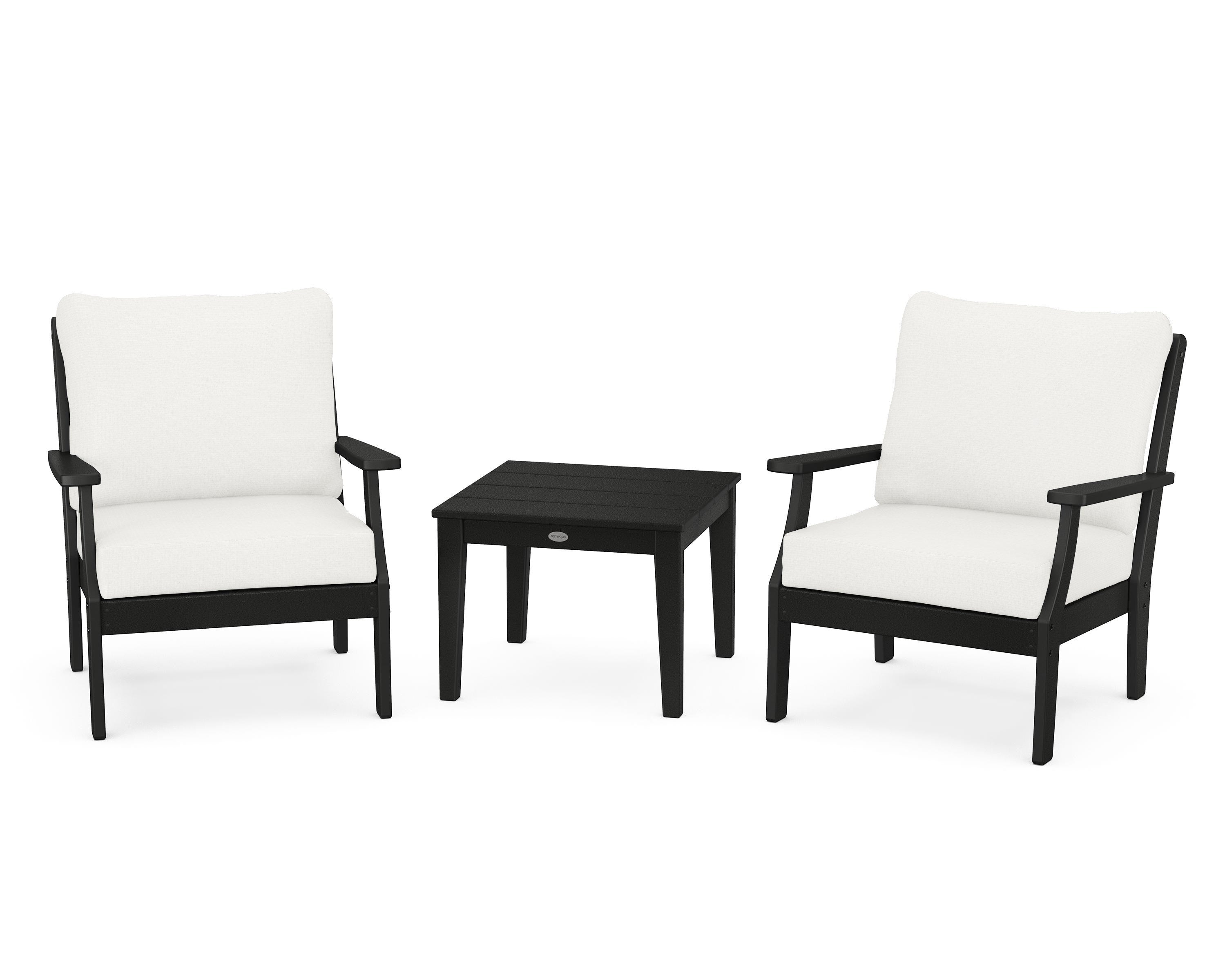 POLYWOOD Braxton 3-Piece Deep Seating Set in Black / Natural Linen