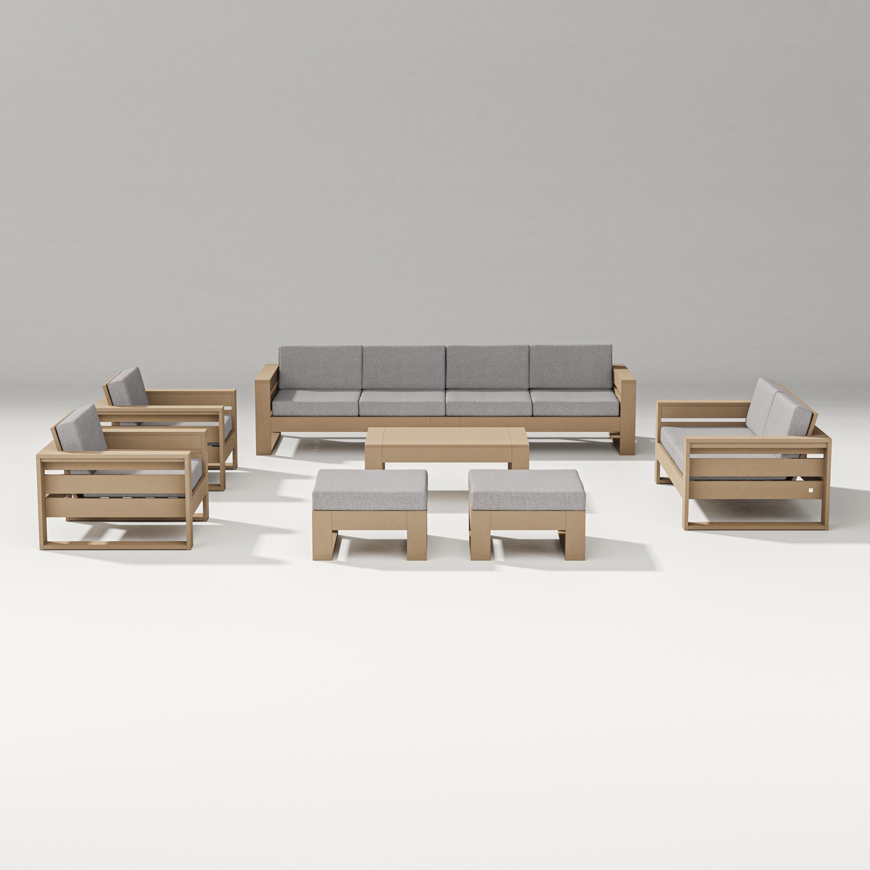 PW Designer Series Latitude 8-Piece Lounge Sofa Set in Vintage Sahara / Grey Mist