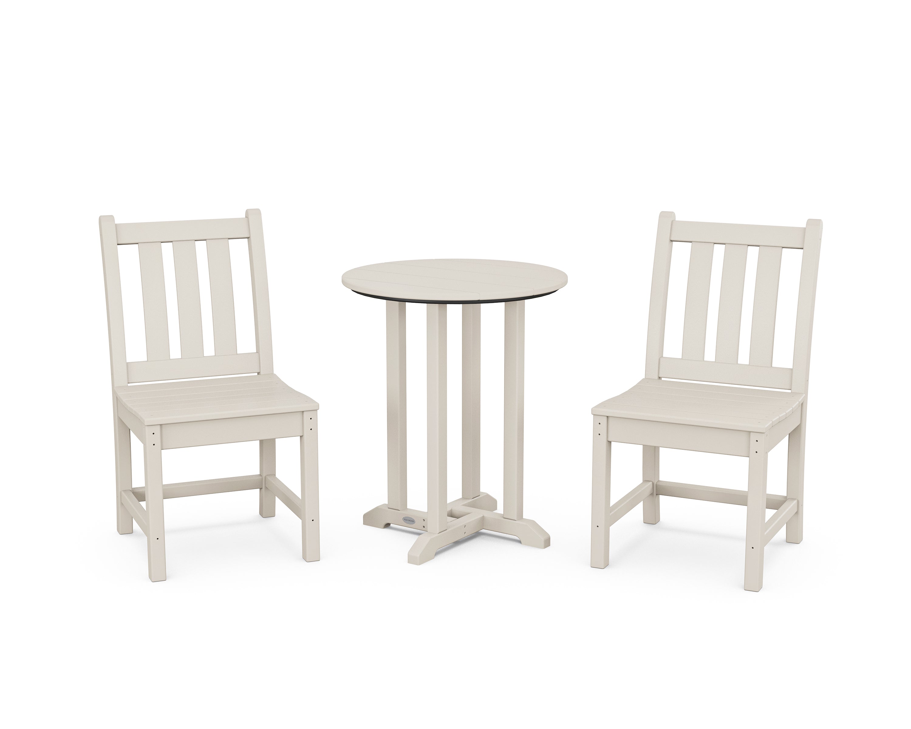 POLYWOOD Traditional Garden Side Chair 3-Piece Round Bistro Dining Set in Sand