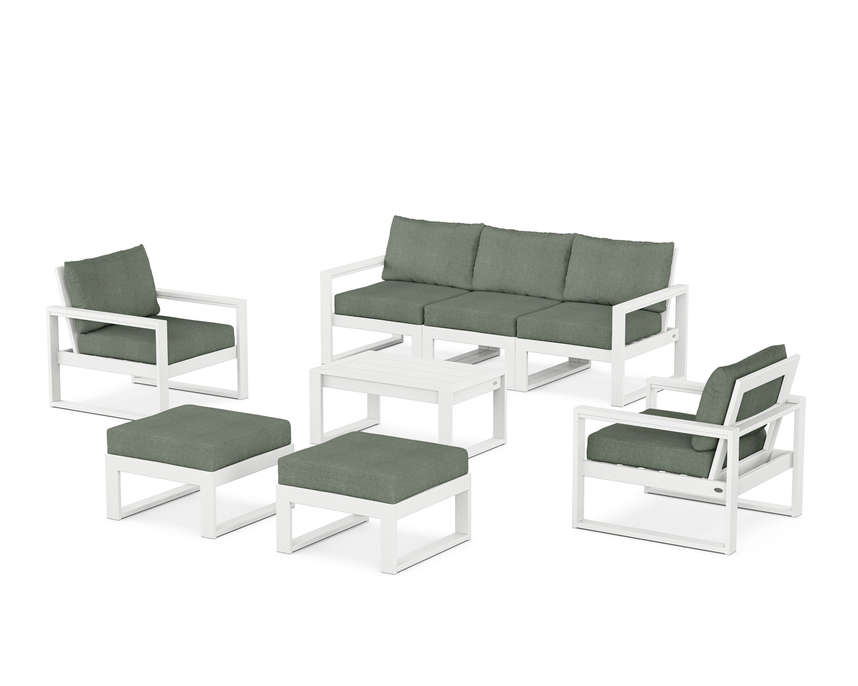 POLYWOOD EDGE Sectional 8-Piece Lounge Sofa Set in White / Cast Sage