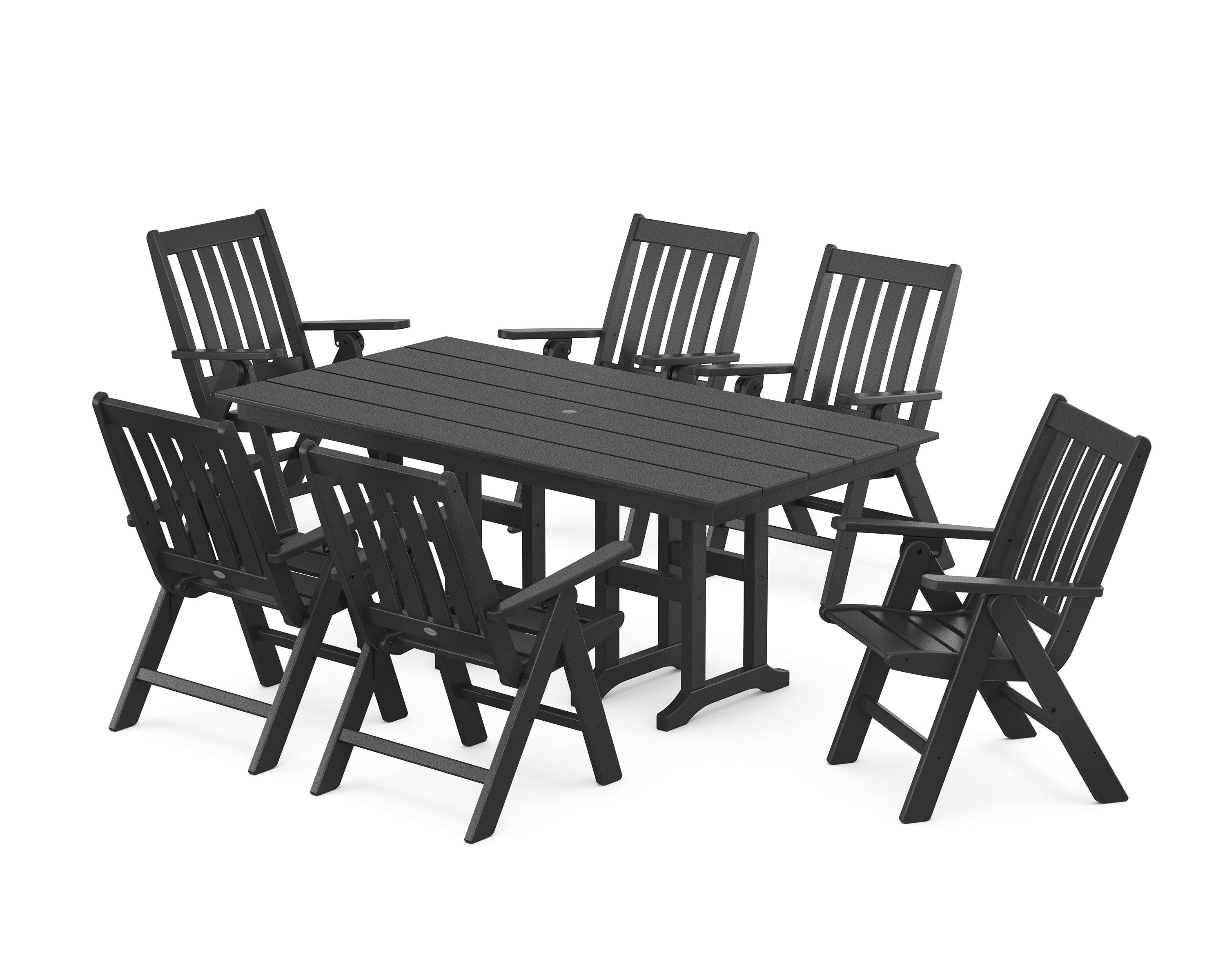 POLYWOOD Vineyard Folding Chair 7-Piece Farmhouse Dining Set in Black