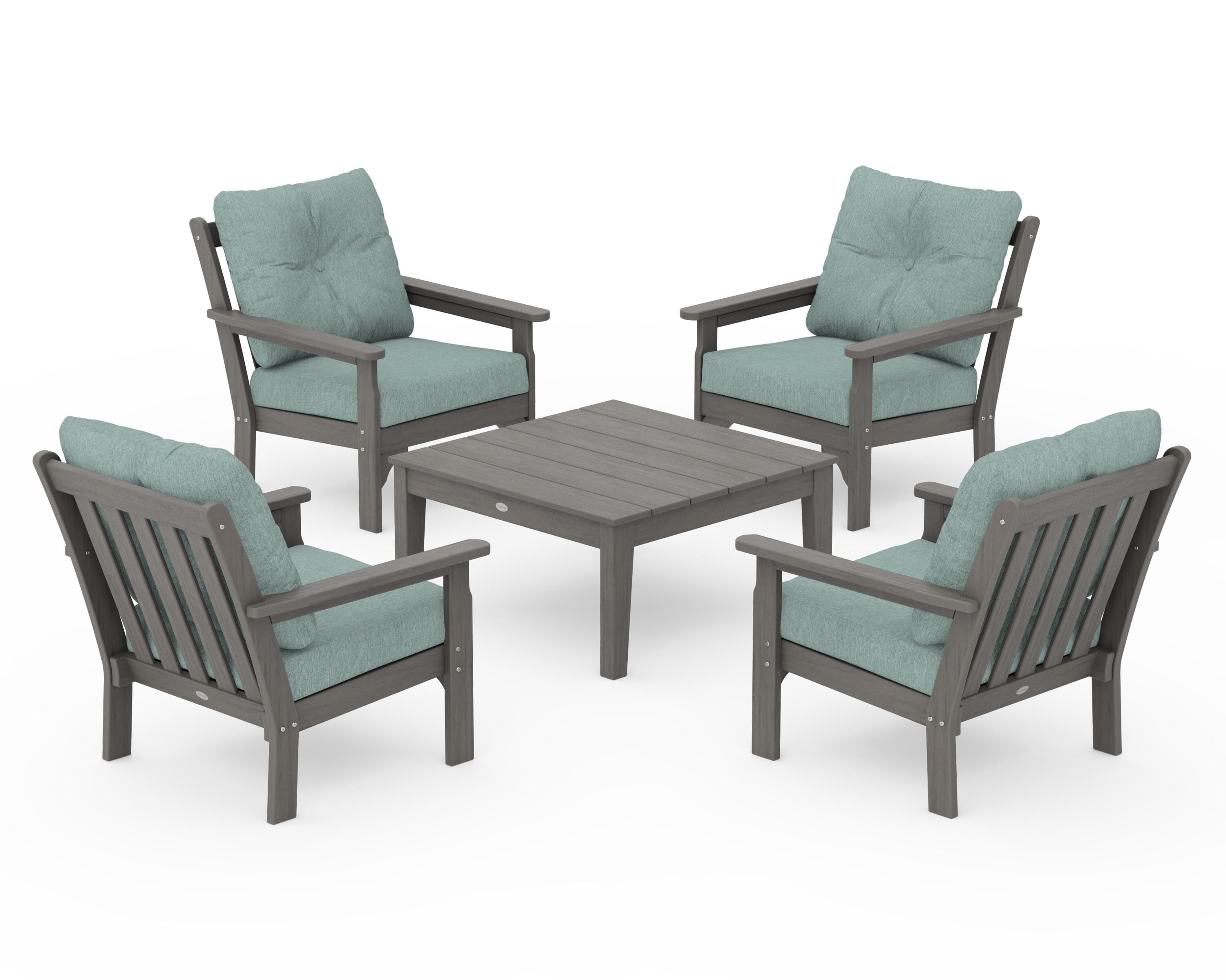 POLYWOOD Vineyard 5-Piece Deep Seating Conversation Set in Driftwood / Glacier Spa