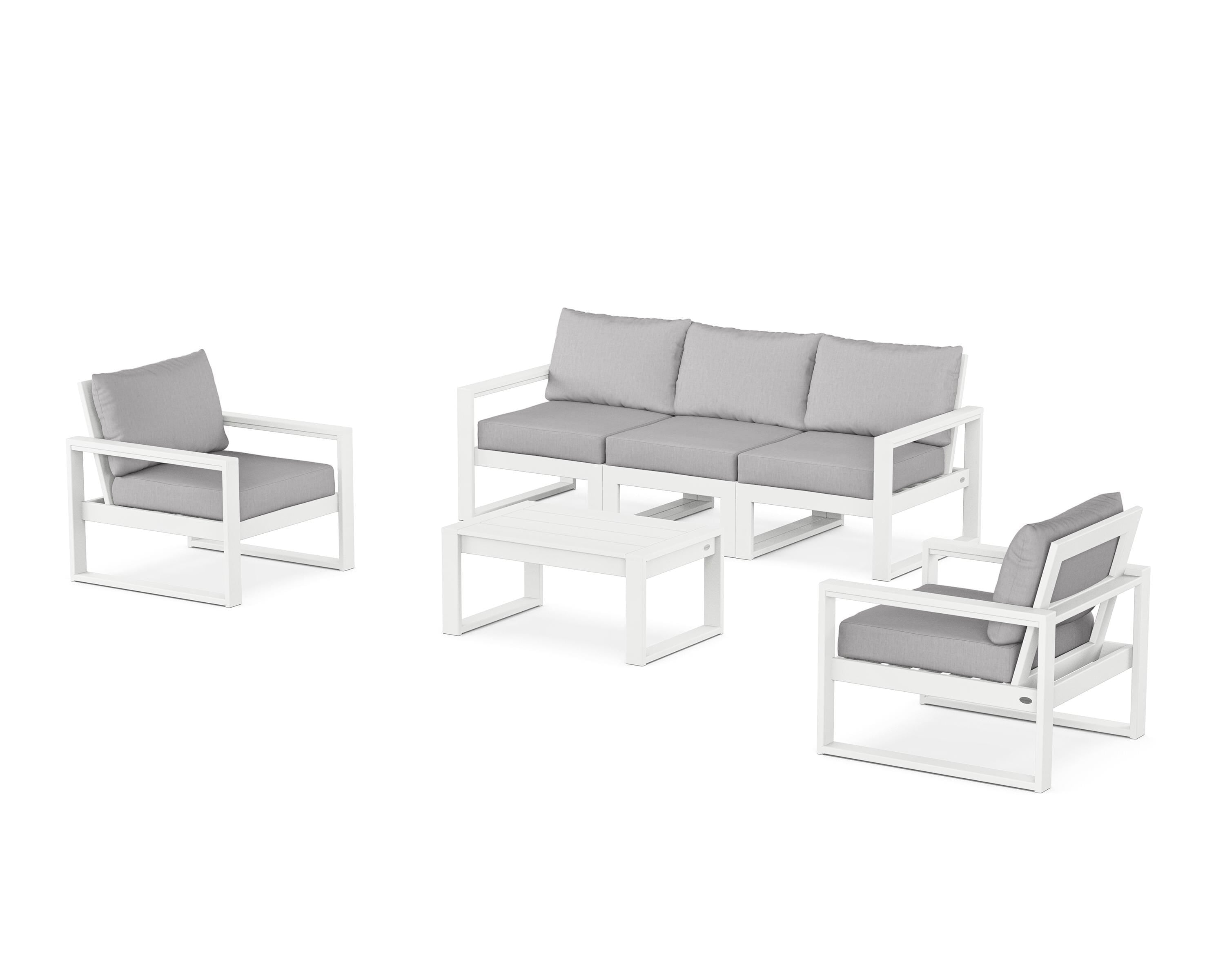 POLYWOOD EDGE Sectional 4-Piece Deep Seating Set with Sofa in White / Granite