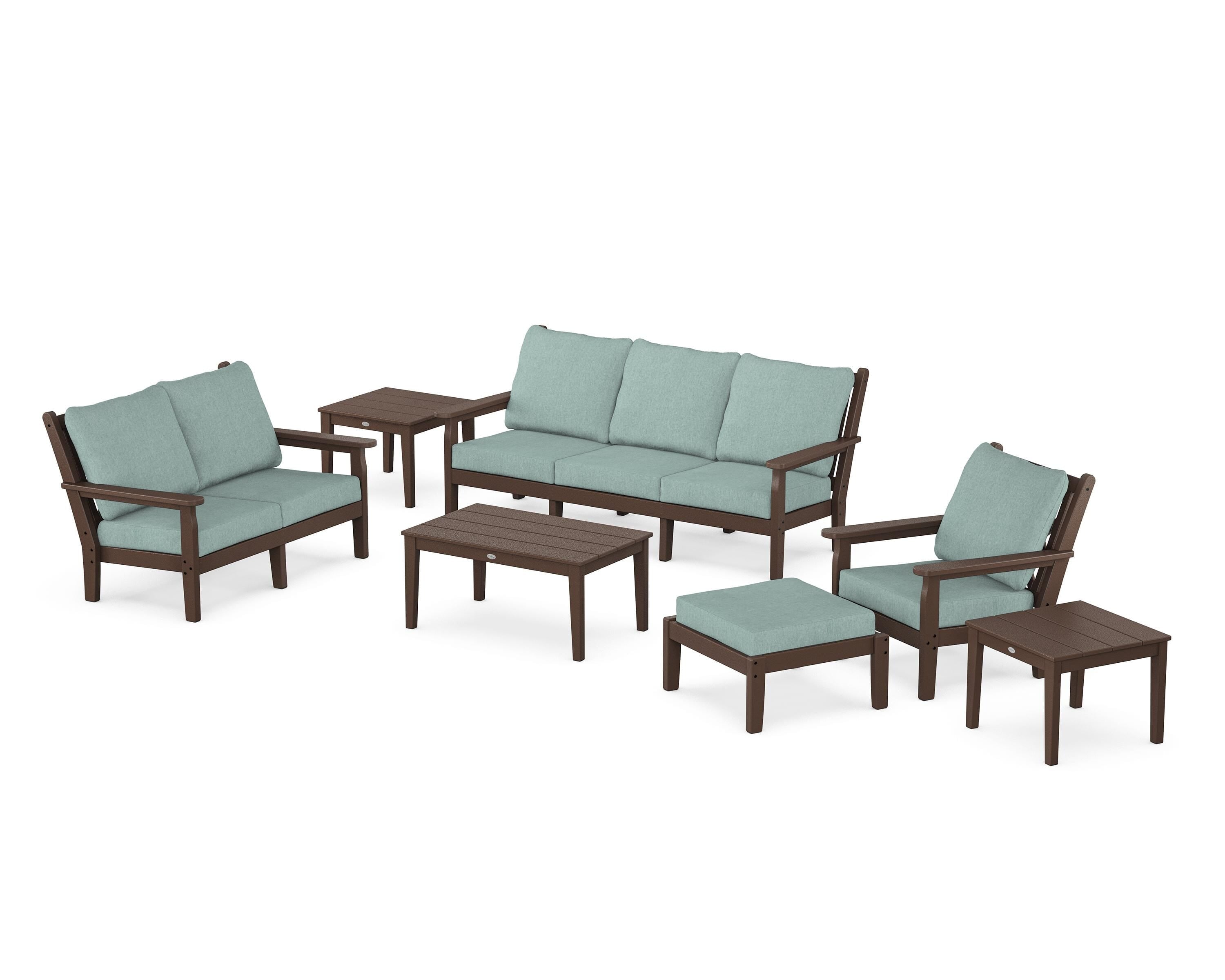 POLYWOOD Chippendale 7-Piece Deep Seating Set in Mahogany / Glacier Spa