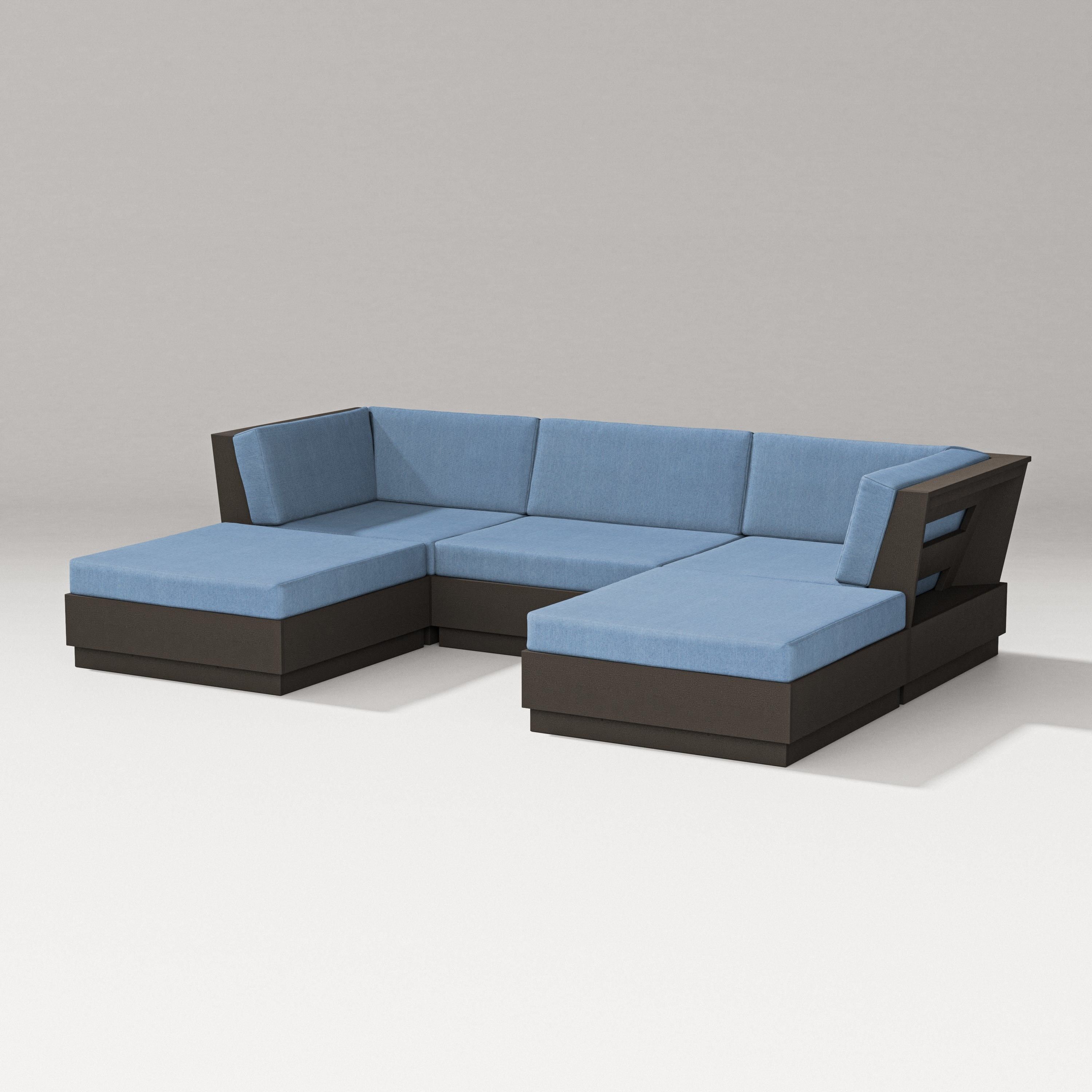 PW Designer Series Elevate Double Chaise Sectional in Vintage Coffee / Sky Blue