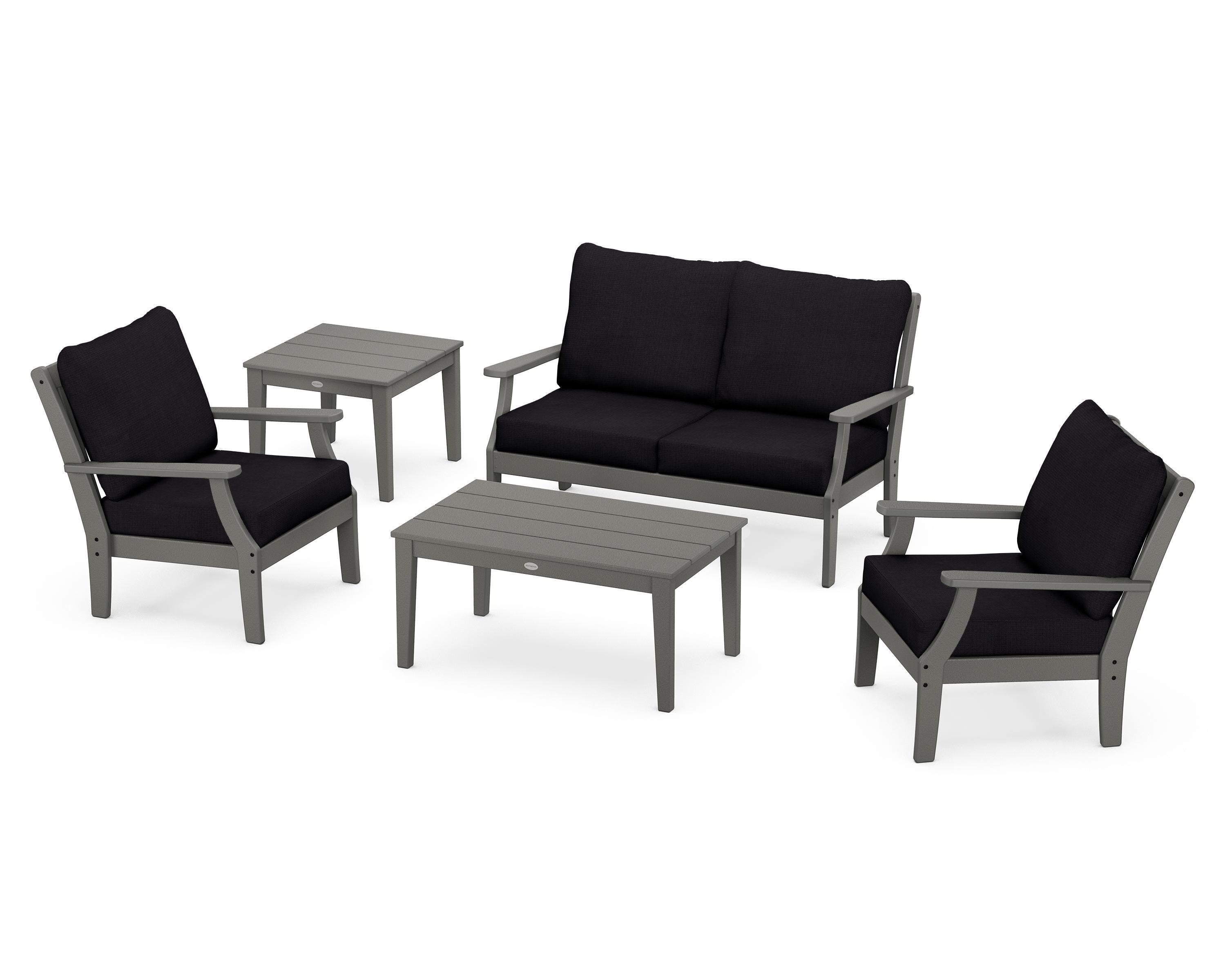 POLYWOOD Braxton 5-Piece Deep Seating Set in Slate Grey / Midnight Linen
