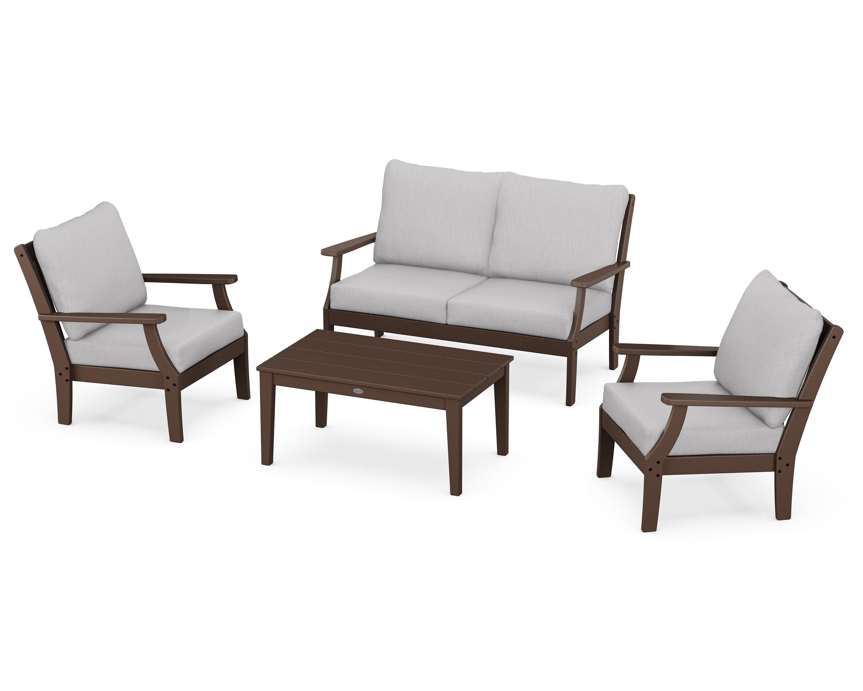 POLYWOOD Braxton 4-Piece Deep Seating Chair Set in Mahogany / Granite
