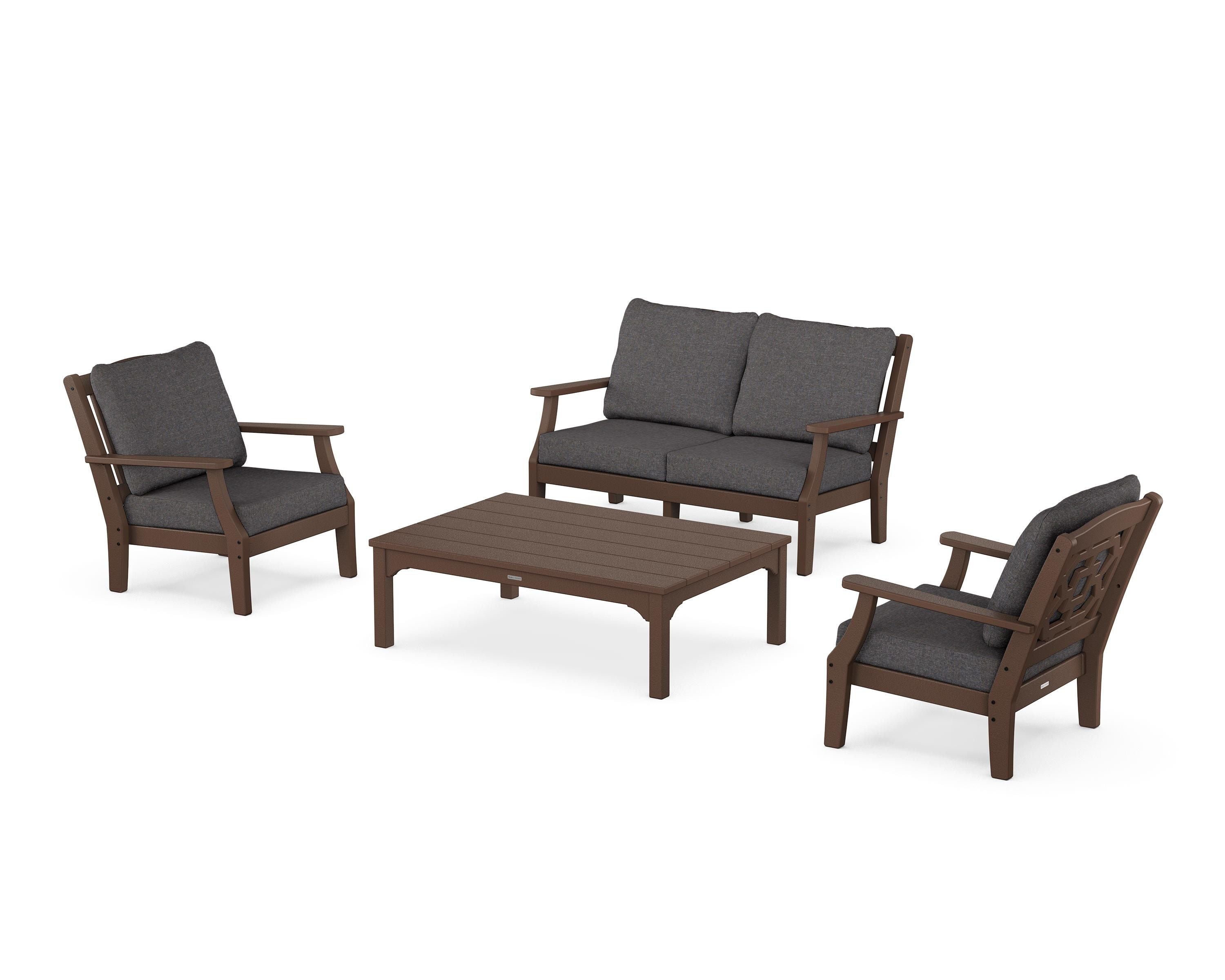 Martha Stewart by POLYWOOD Chinoiserie 4-Piece Deep Seating Set with Loveseat in Mahogany / Ash Charcoal