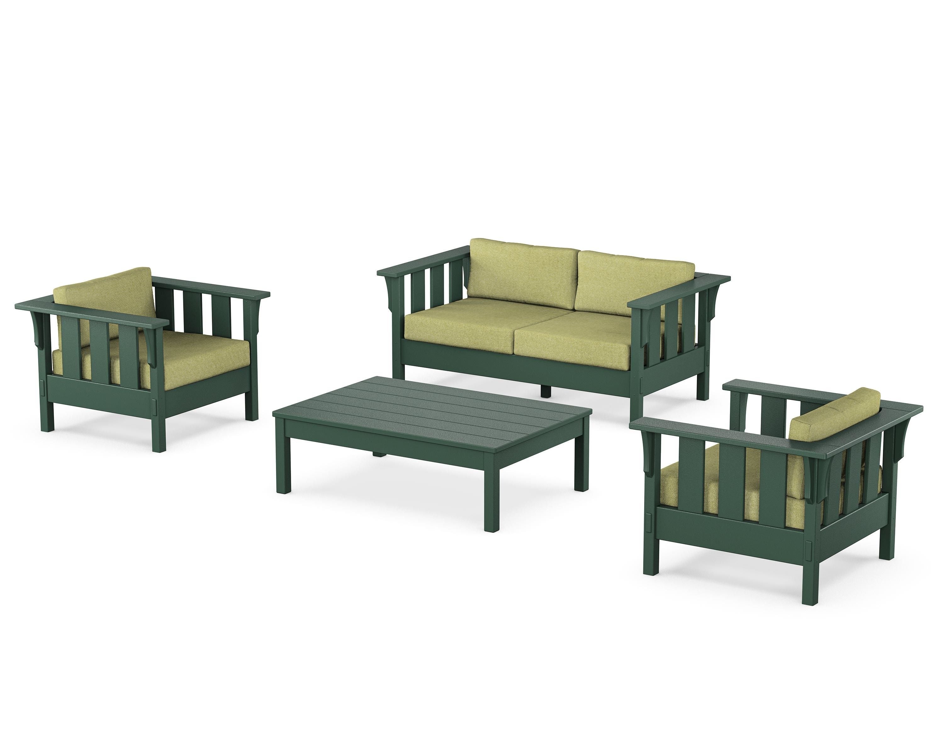 Martha Stewart by POLYWOOD Acadia 4-Piece Deep Seating Set with Loveseat in Green / Chartreuse Boucle