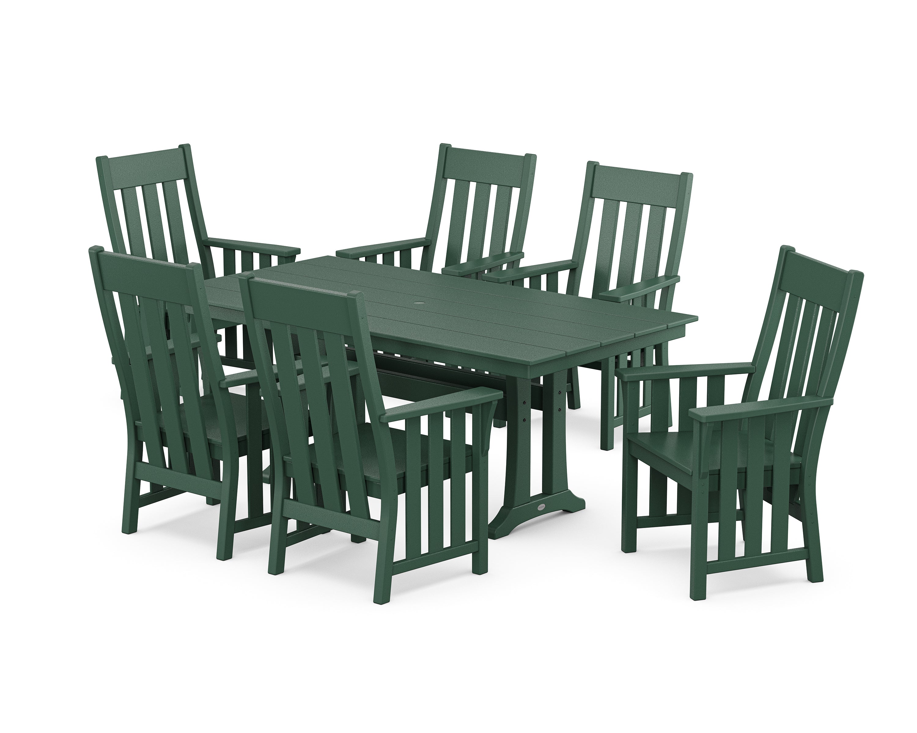 Martha Stewart by POLYWOOD® Acadia Arm Chair 7-Piece Farmhouse Dining Set with Trestle Legs in Green