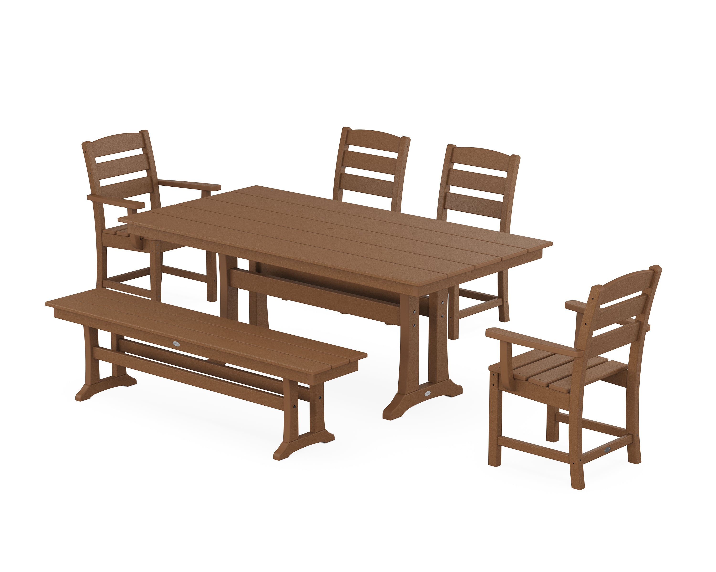 POLYWOOD Lakeside 6-Piece Farmhouse Dining Set With Trestle Legs in Teak