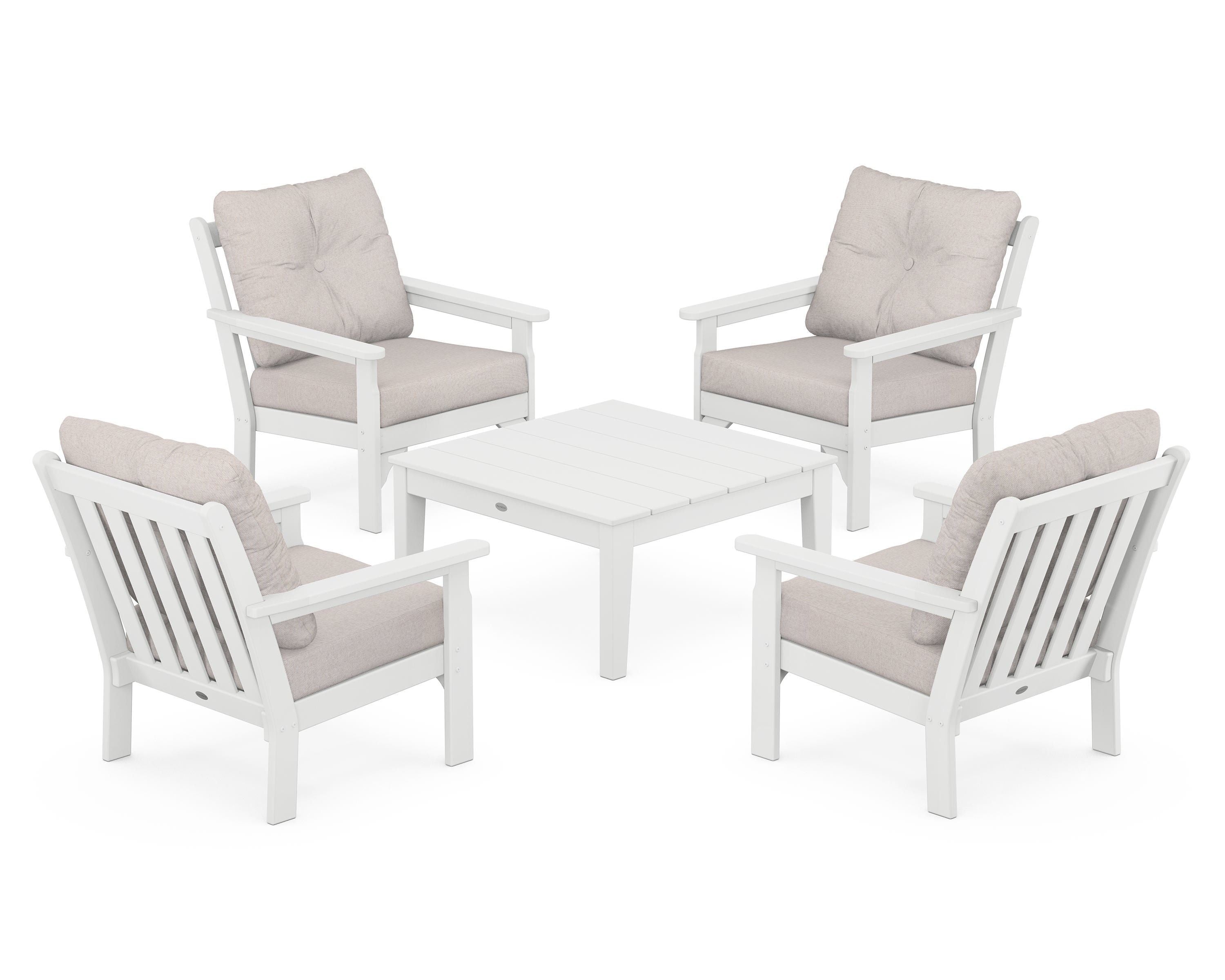 POLYWOOD Vineyard 5-Piece Deep Seating Conversation Set in White / Dune Burlap