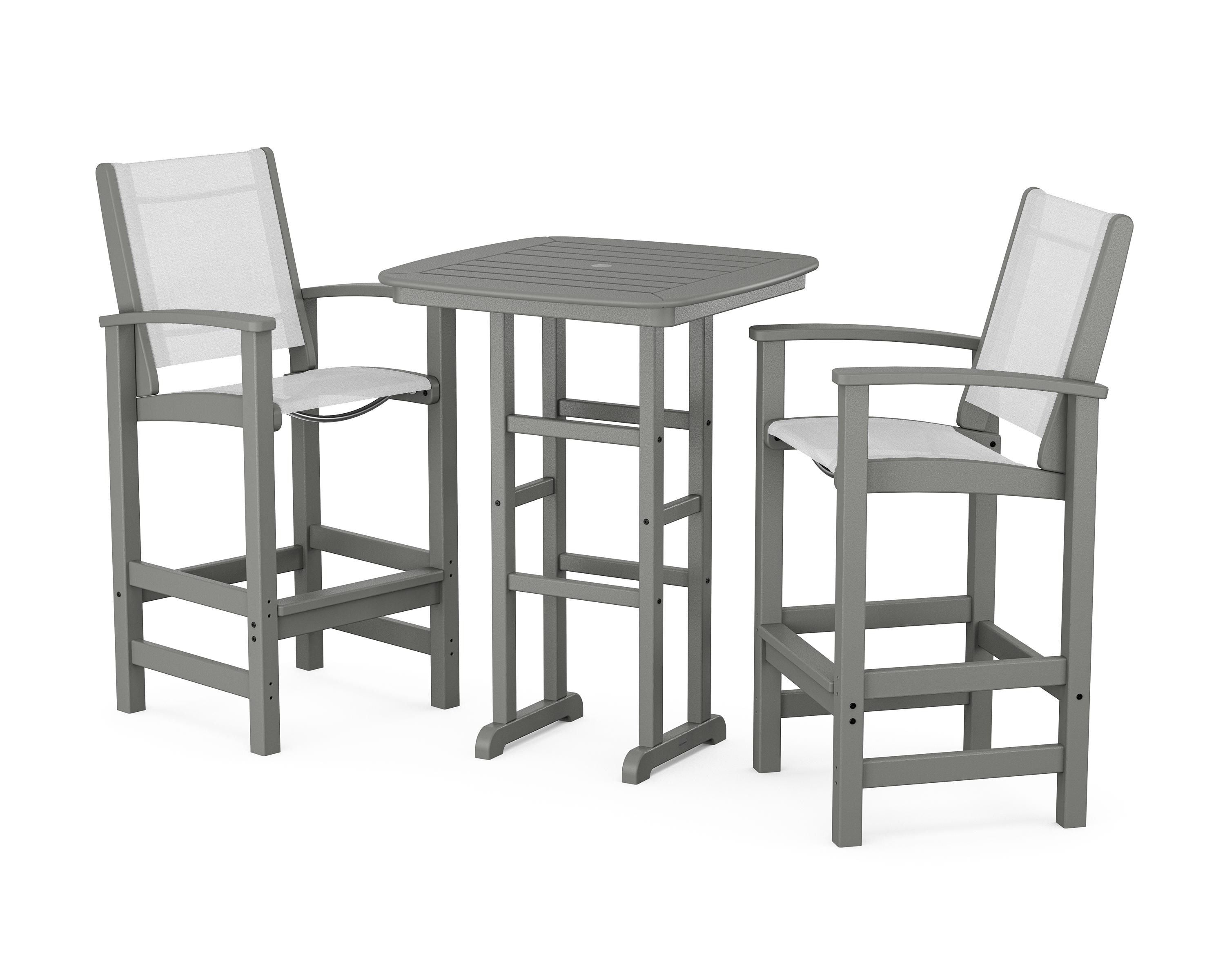 POLYWOOD Coastal 3-Piece Bar Set in Slate Grey / White Sling