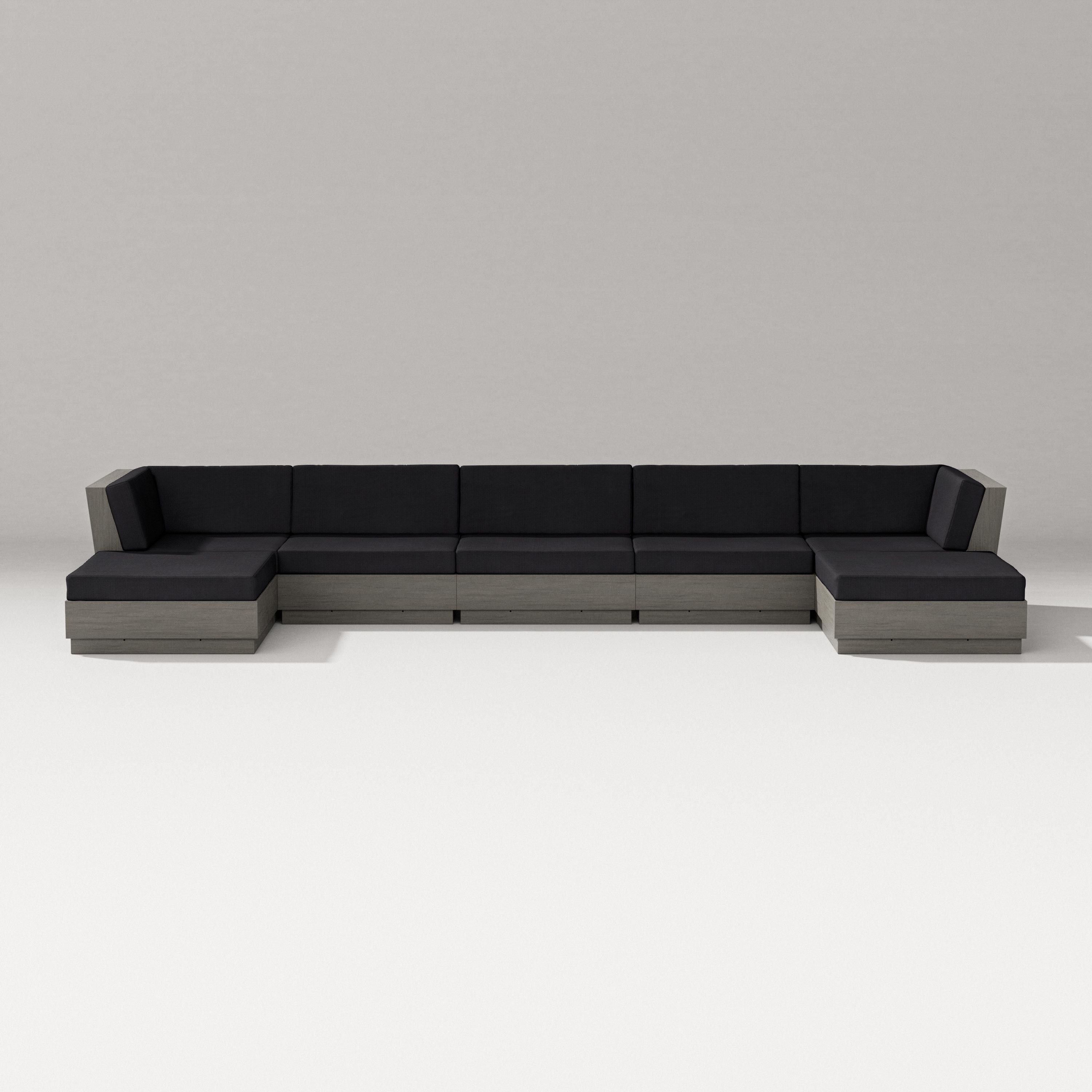 PW Designer Series Elevate 7-Piece Double Chaise Sectional in Driftwood / Midnight Linen