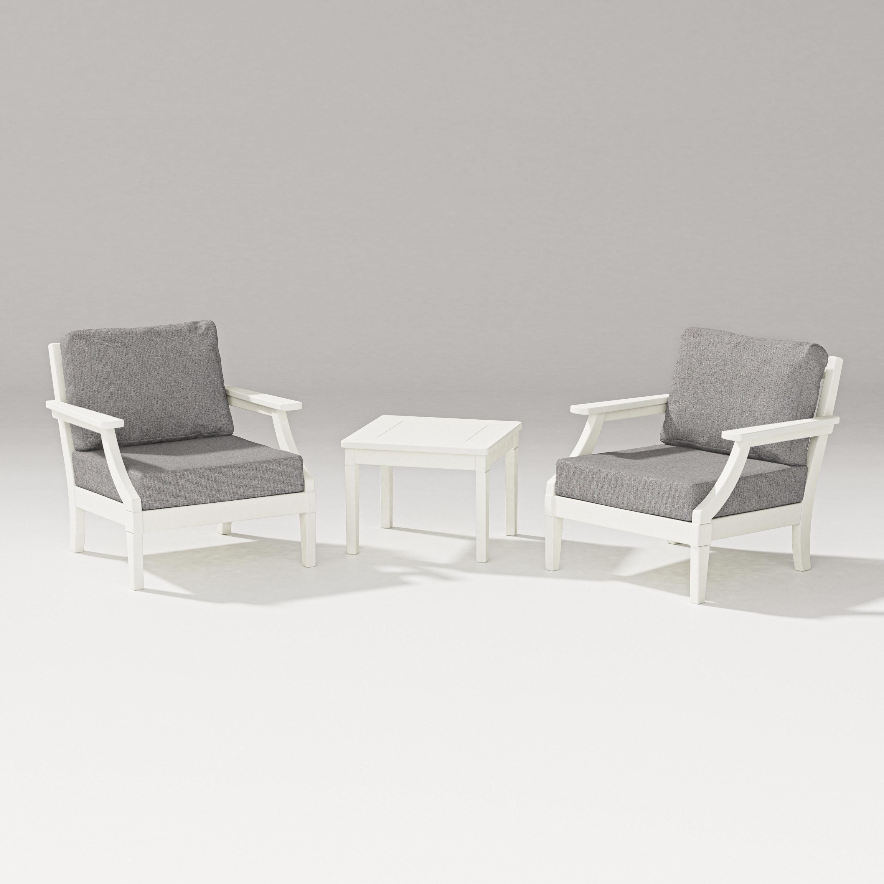 PW Designer Series Estate 3-Piece Lounge Chair Set in Vintage White / Grey Mist