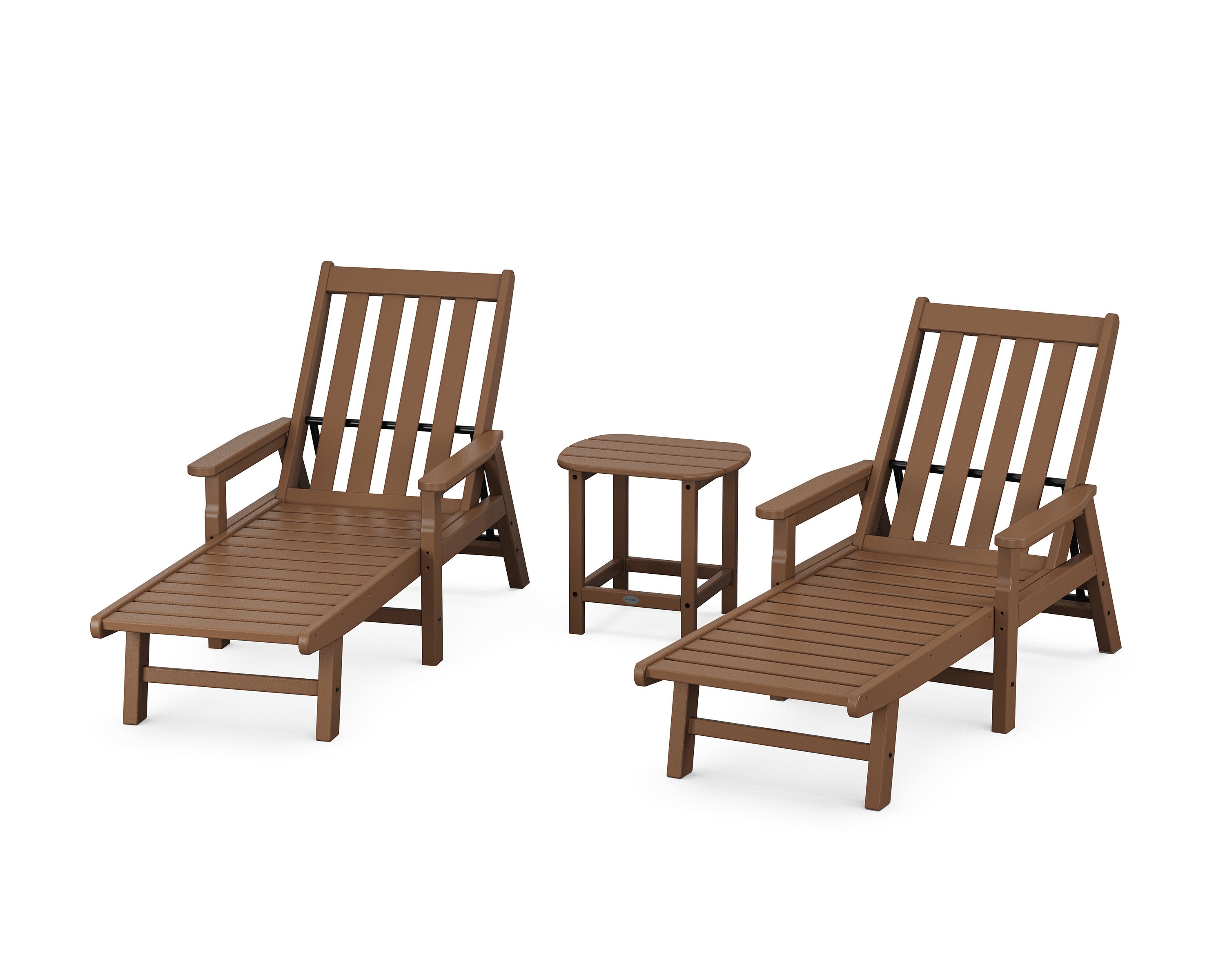 POLYWOOD Vineyard 3-Piece Chaise with Arms Set in Teak