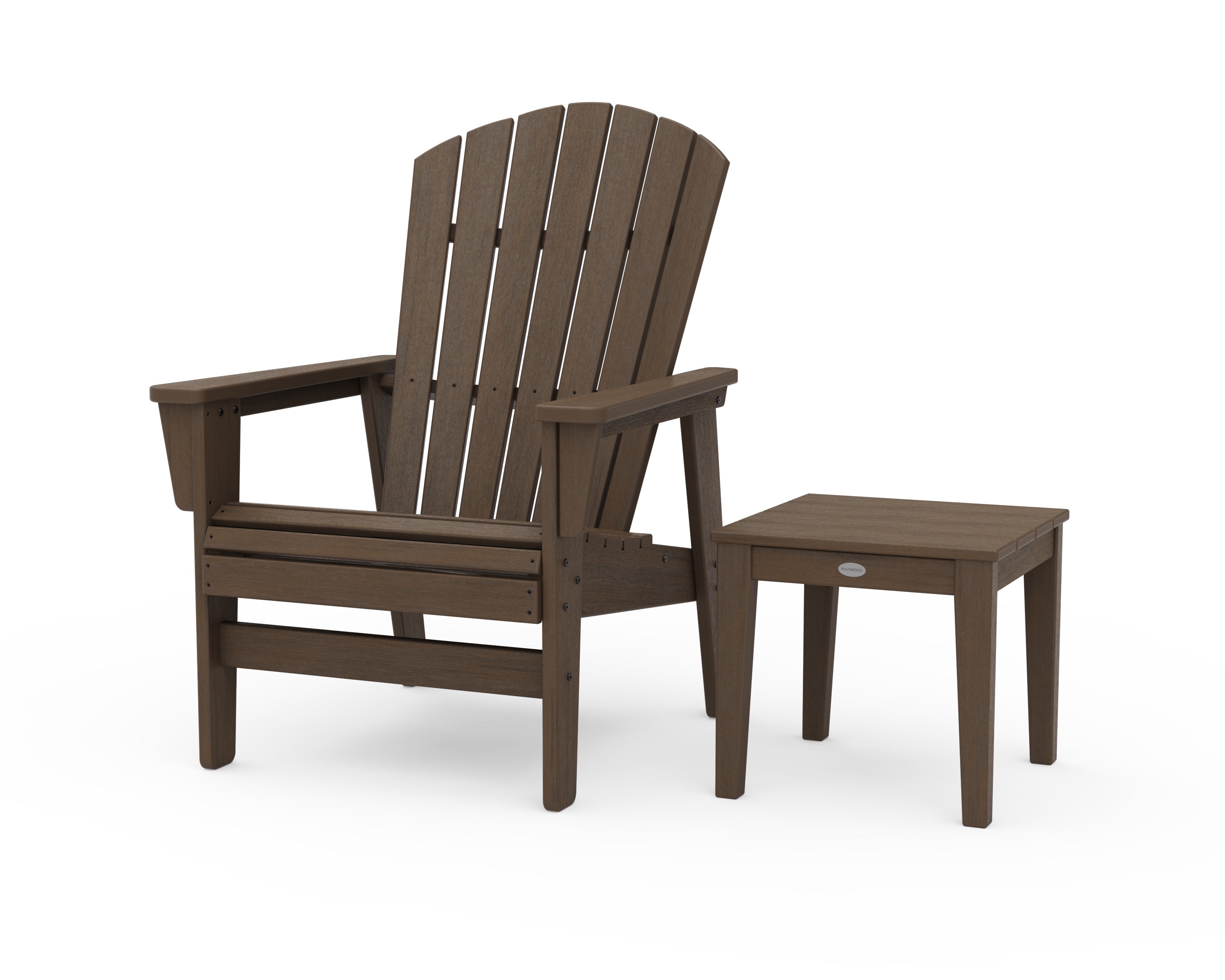 POLYWOOD Nautical Grand Upright Adirondack Chair with Side Table in Kona
