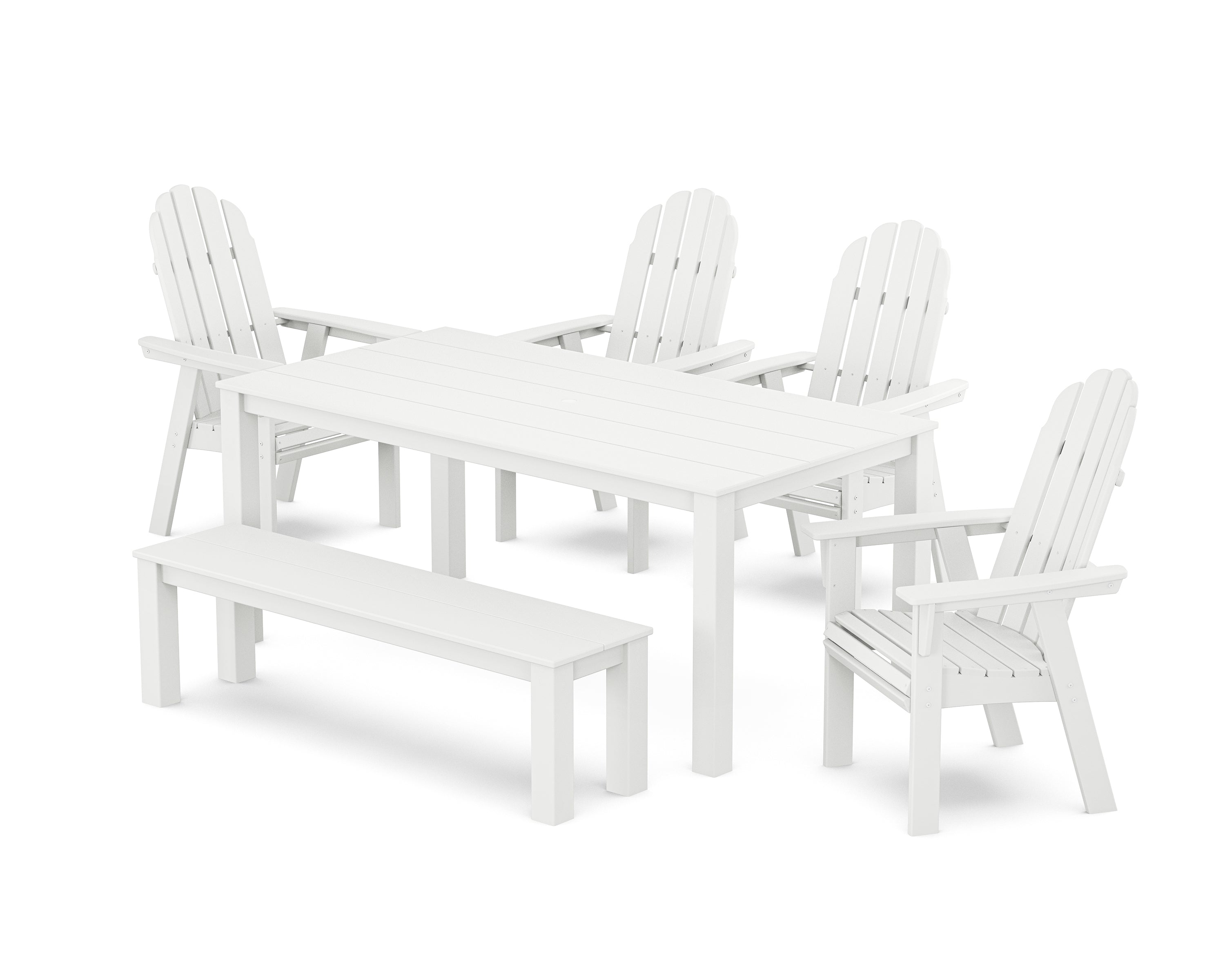 POLYWOOD® Vineyard Curveback Adirondack 6-Piece Parsons Dining Set with Bench in White