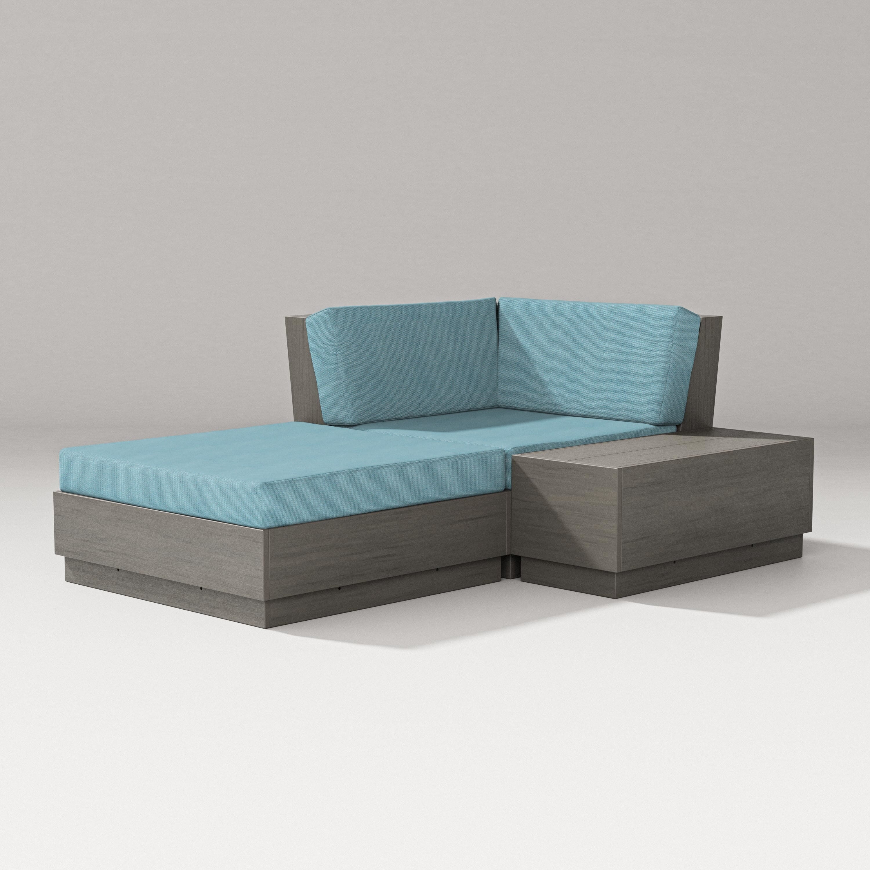 PW Designer Series Elevate Corner Chaise in Driftwood / Lattice Sky Blue