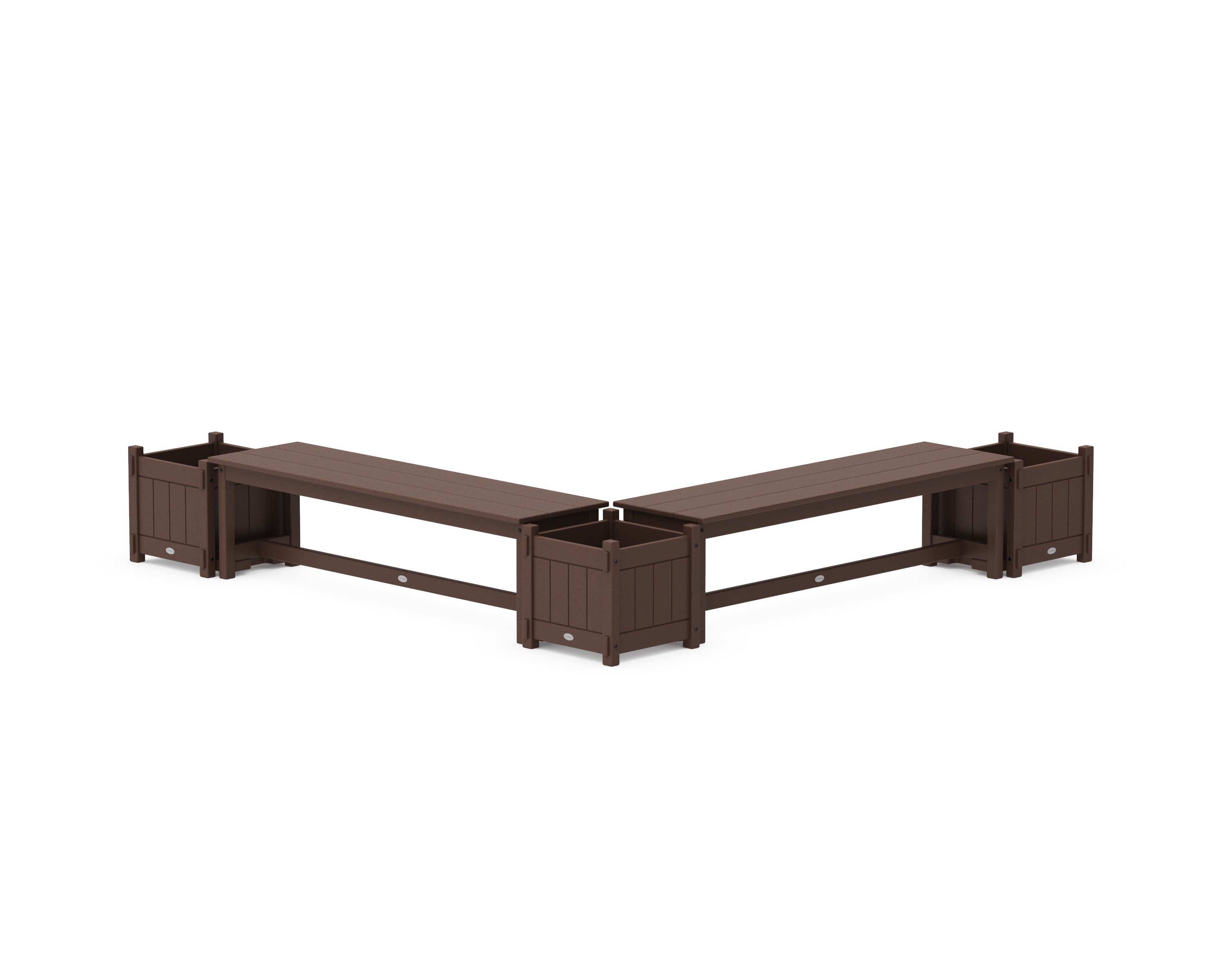 POLYWOOD 60" Vineyard L- Shaped Planter Bench Corner Set in Mahogany
