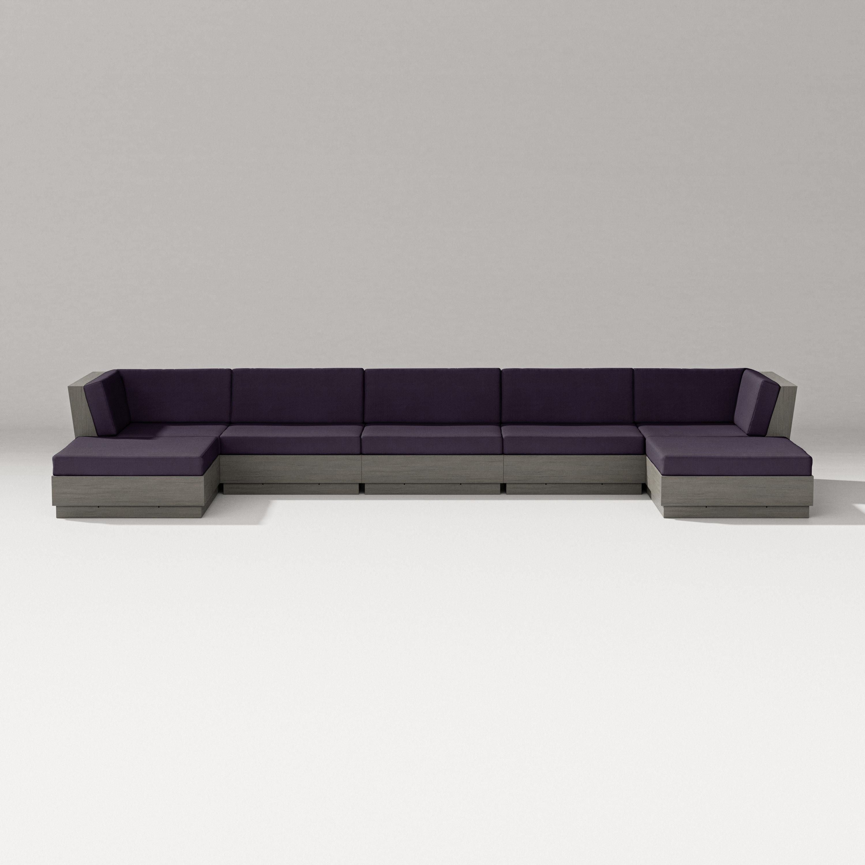 PW Designer Series Elevate 7-Piece Double Chaise Sectional in Driftwood / Navy Linen