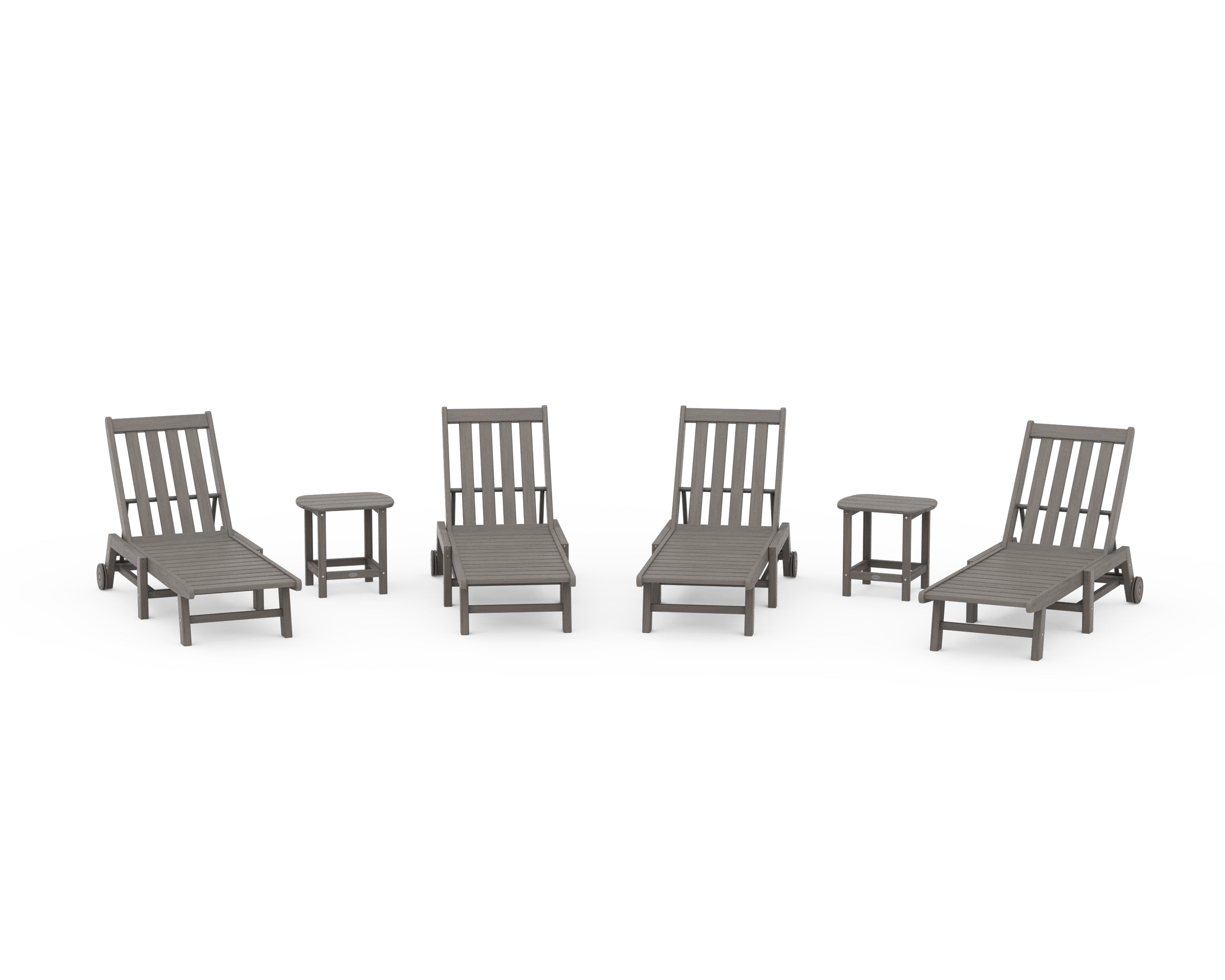 POLYWOOD Vineyard 6-Piece Chaise with Wheels Set in Driftwood