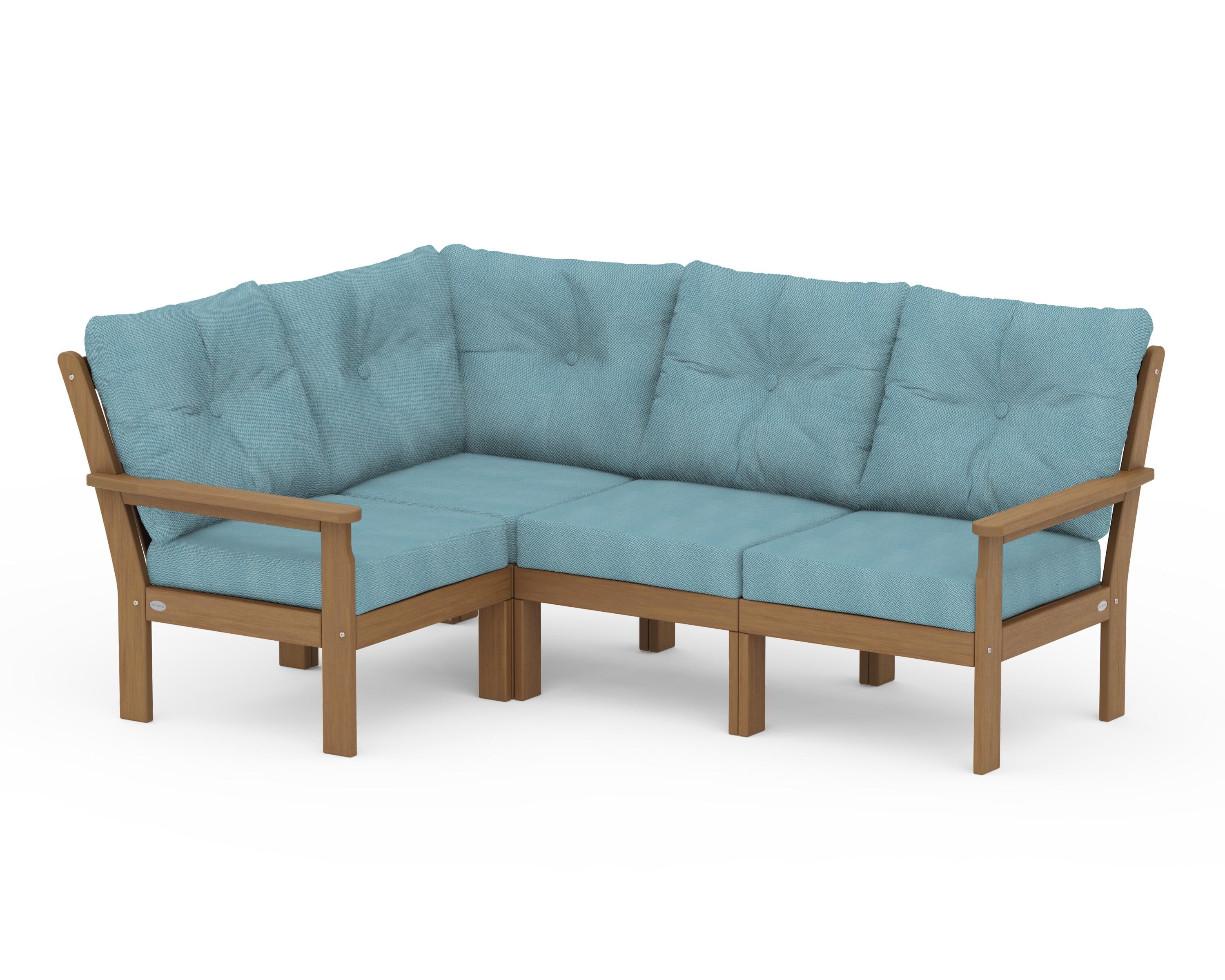 POLYWOOD Vineyard 4-Piece Sectional in Natural / Lattice Sky Blue