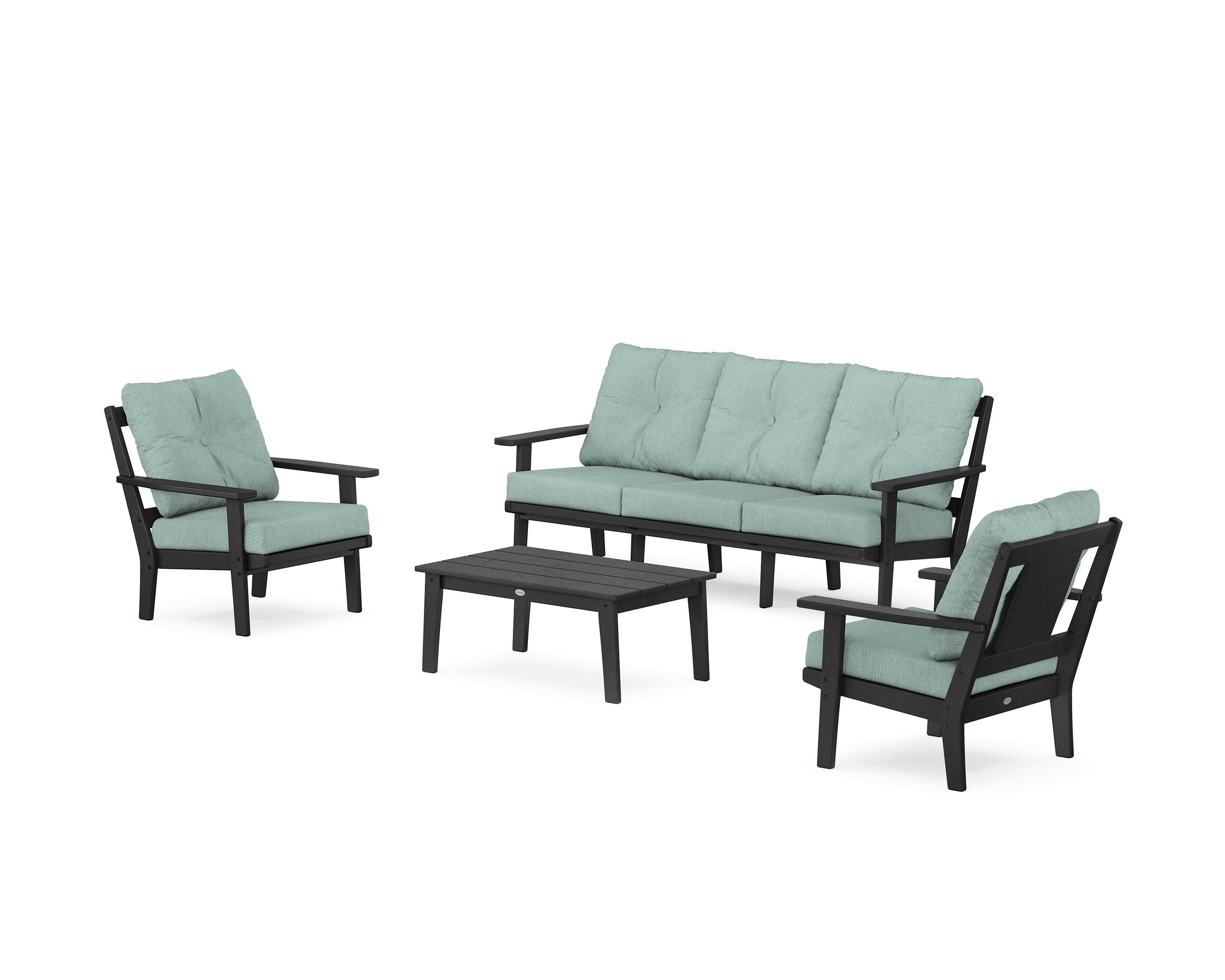 POLYWOOD Prairie 4-Piece Deep Seating Set with Sofa in Black / Glacier Spa